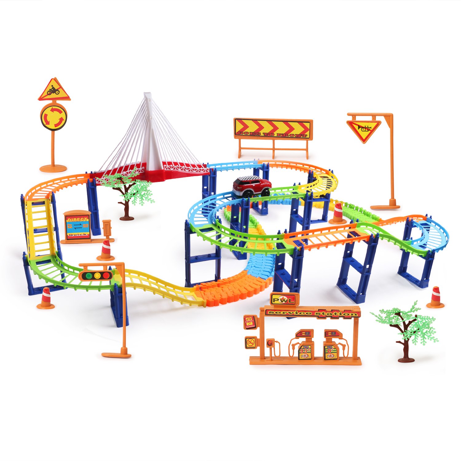 Simon - Shuttle Track Set Toy CAR - 18 Pieces. Multi Color Building Bricks Educational Vehicles Toy Gift Set for Kids. 4