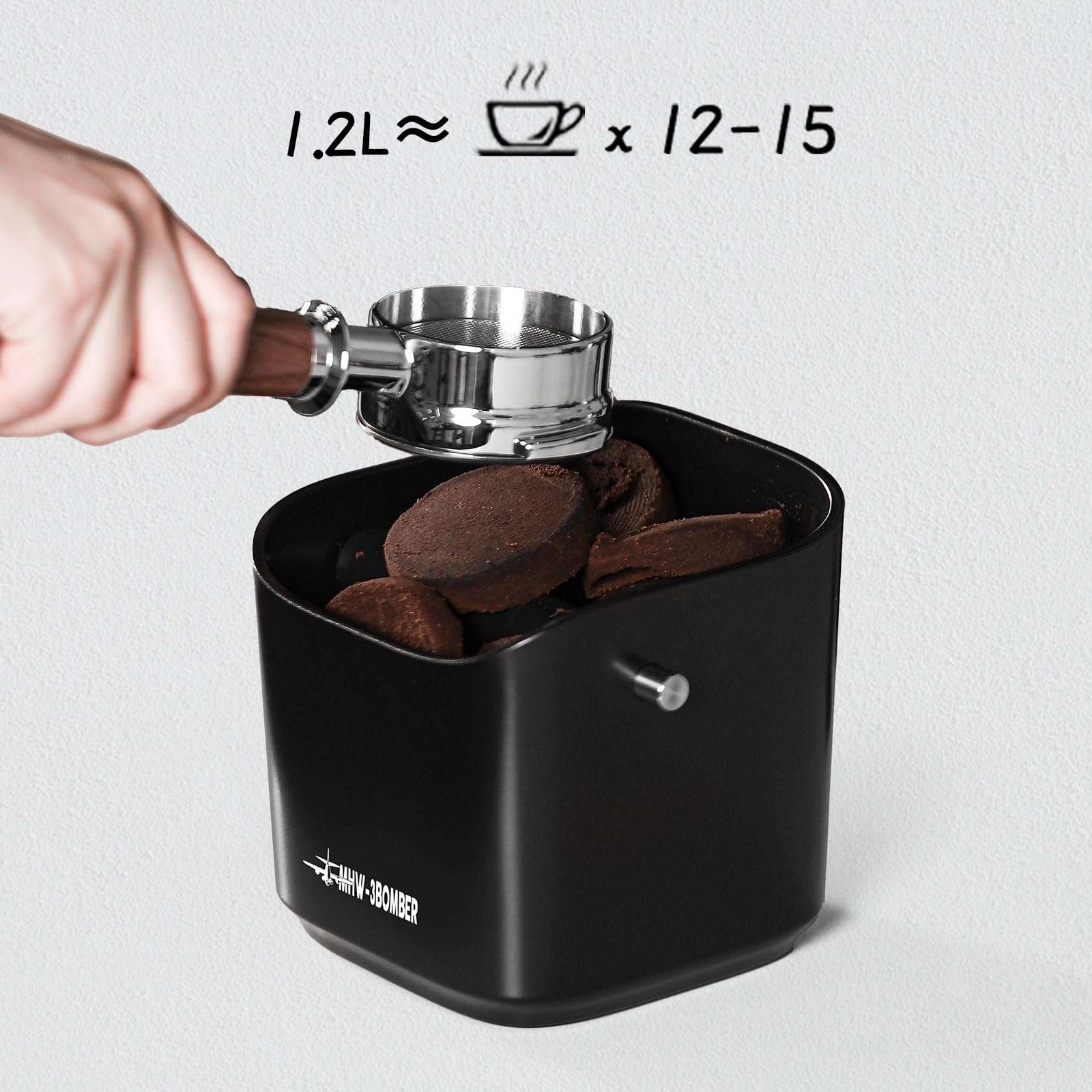 MHW-3BOMBER Espresso Knock Box, 1.2L(15 Cups) Coffee Knock Box with Removable Knock Bar and Anti-slip Pads for Espresso Puck, Coffee Ground, Durable Espresso Accessories, Black GB5967B 3