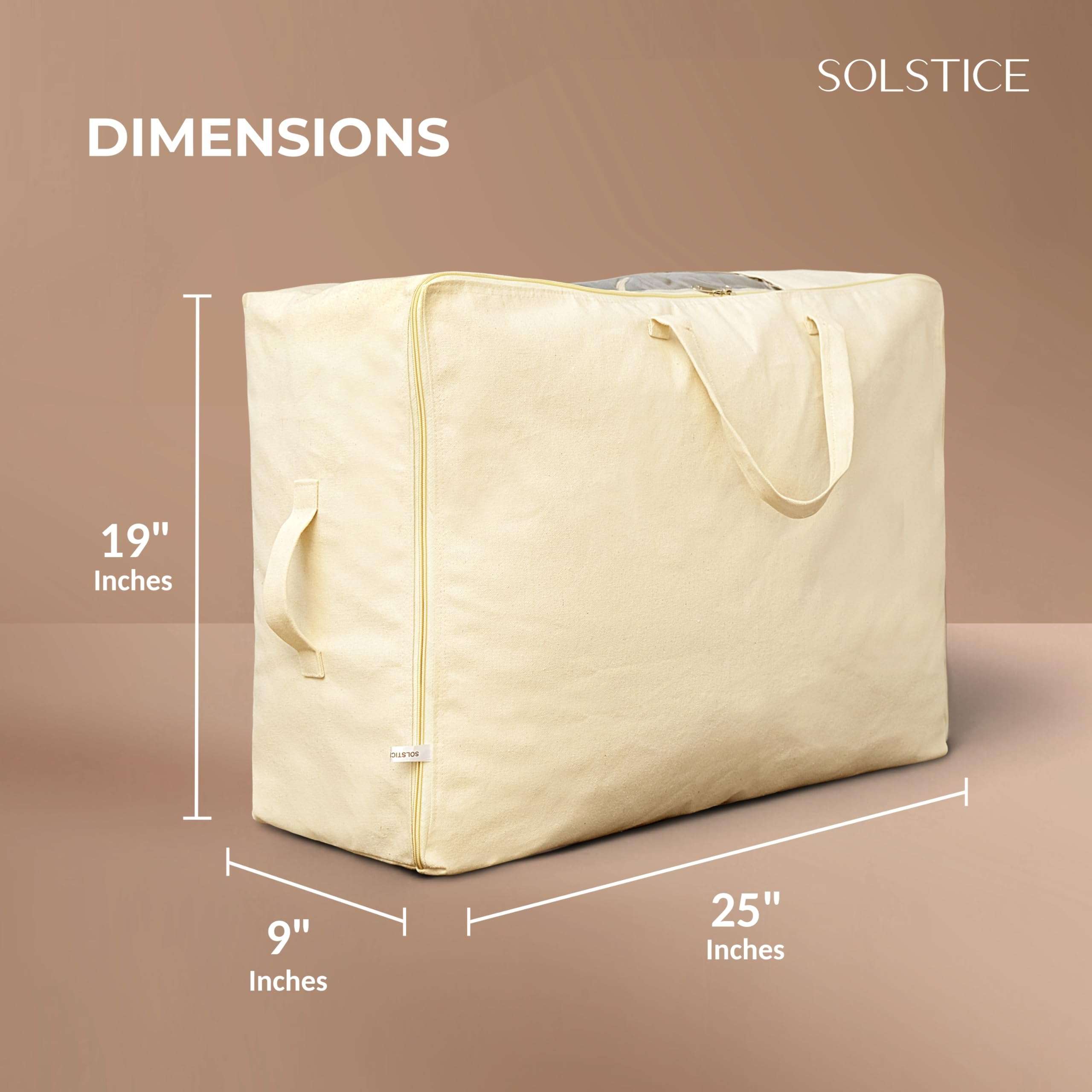 SOLSTICE Extra Large Cotton Canvas Storage Bag 25x19x9 inch with Zipper, 4 Handles & Window for Sarees, Pillows, Blankets & Seasonal Clothes as Wardrobe Organizer and Under Bed Storage | Pack of 2 3