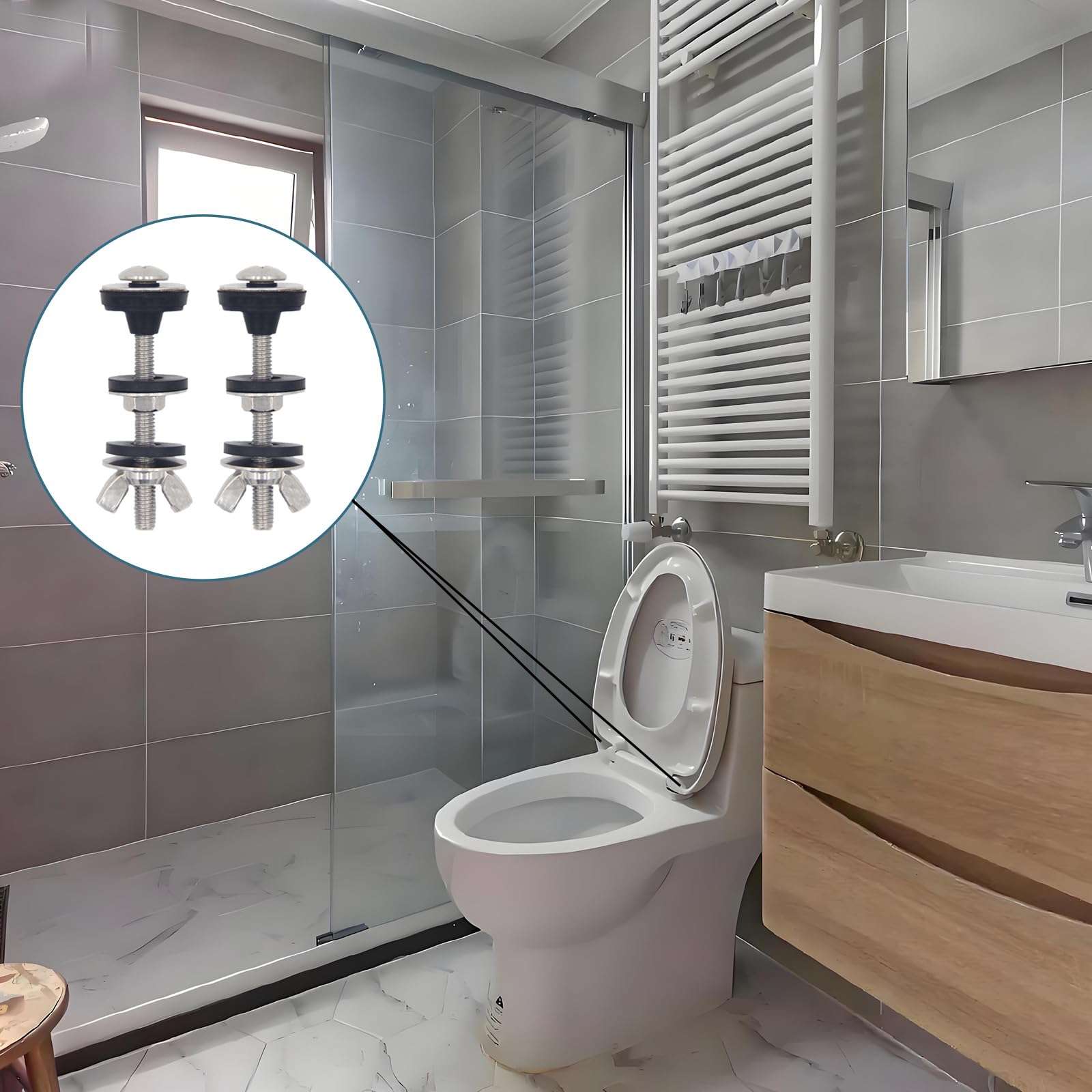 Universal Toilet Tank to Bowl Bolt Kit - 2pcs/4pcs Heavy Duty Bolts, Stainless Steel & Rubber Washers - Extra Long Nuts for Easy Installation & Waterproof Seal (4) 6