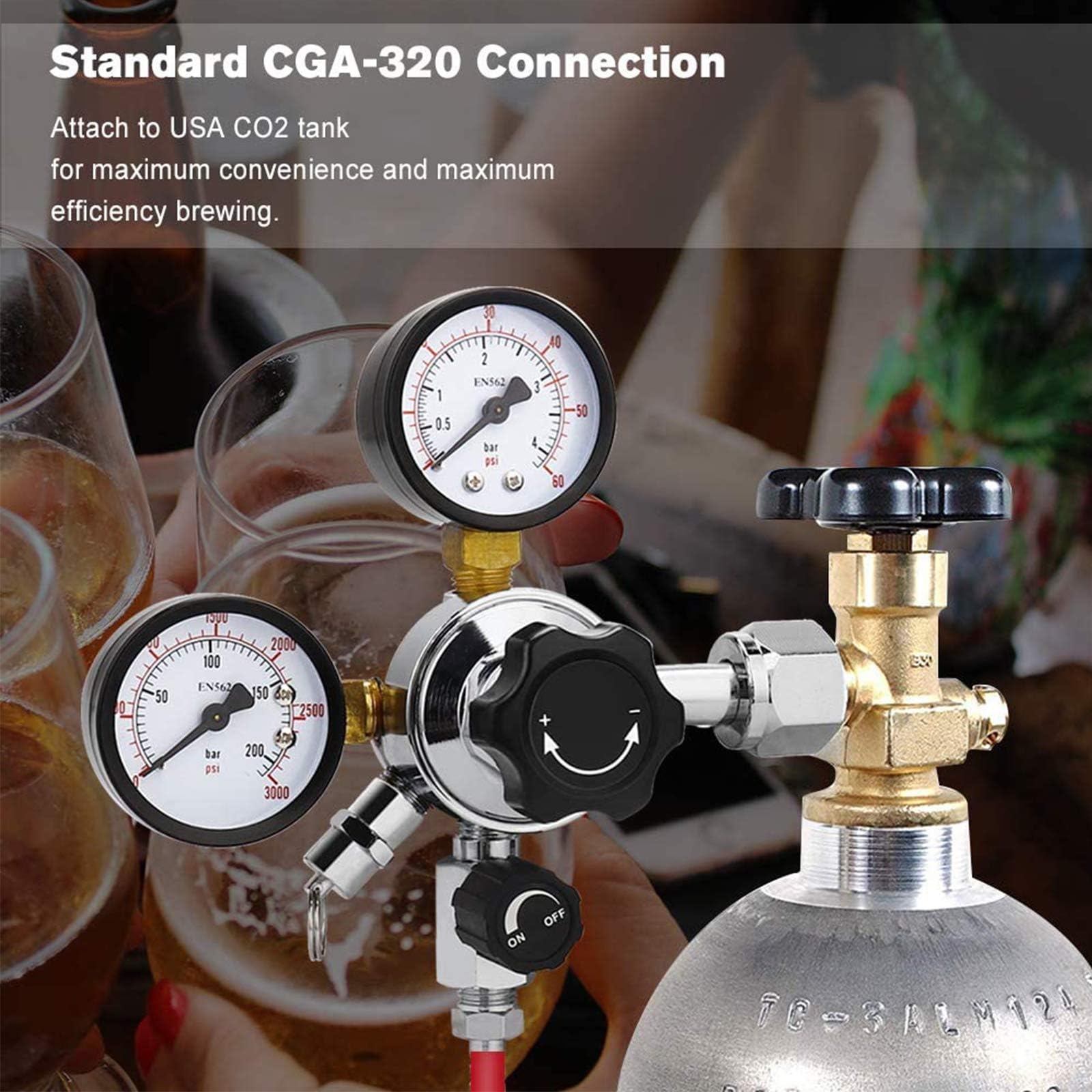 FERRODAY Dual Gauge CO2 Draft Beer Regulator Dual Stage Pressure Regulator CGA-320 CO2 Tank Beer Kegerator Regulator with Relief Valve Beer Keg Pressure Regulator for Homebrew 0-60 PSI 0-3000PSI 5