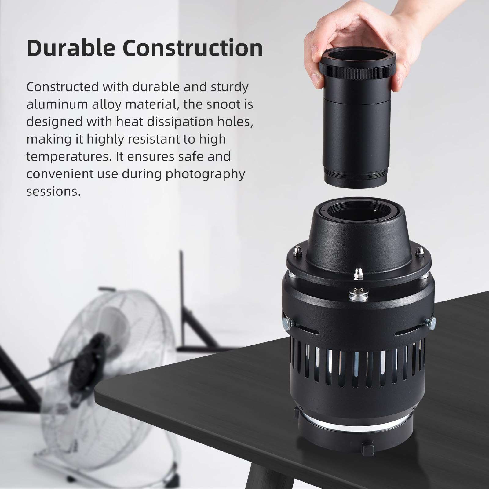 Andoer Bowens Mount Optical Snoot Conical Focusing Condenser with 120mm F2.0 Lens Card Slot Adapter 16 Graphics Cards and 8 Color Filters Photography Light Accessories 4