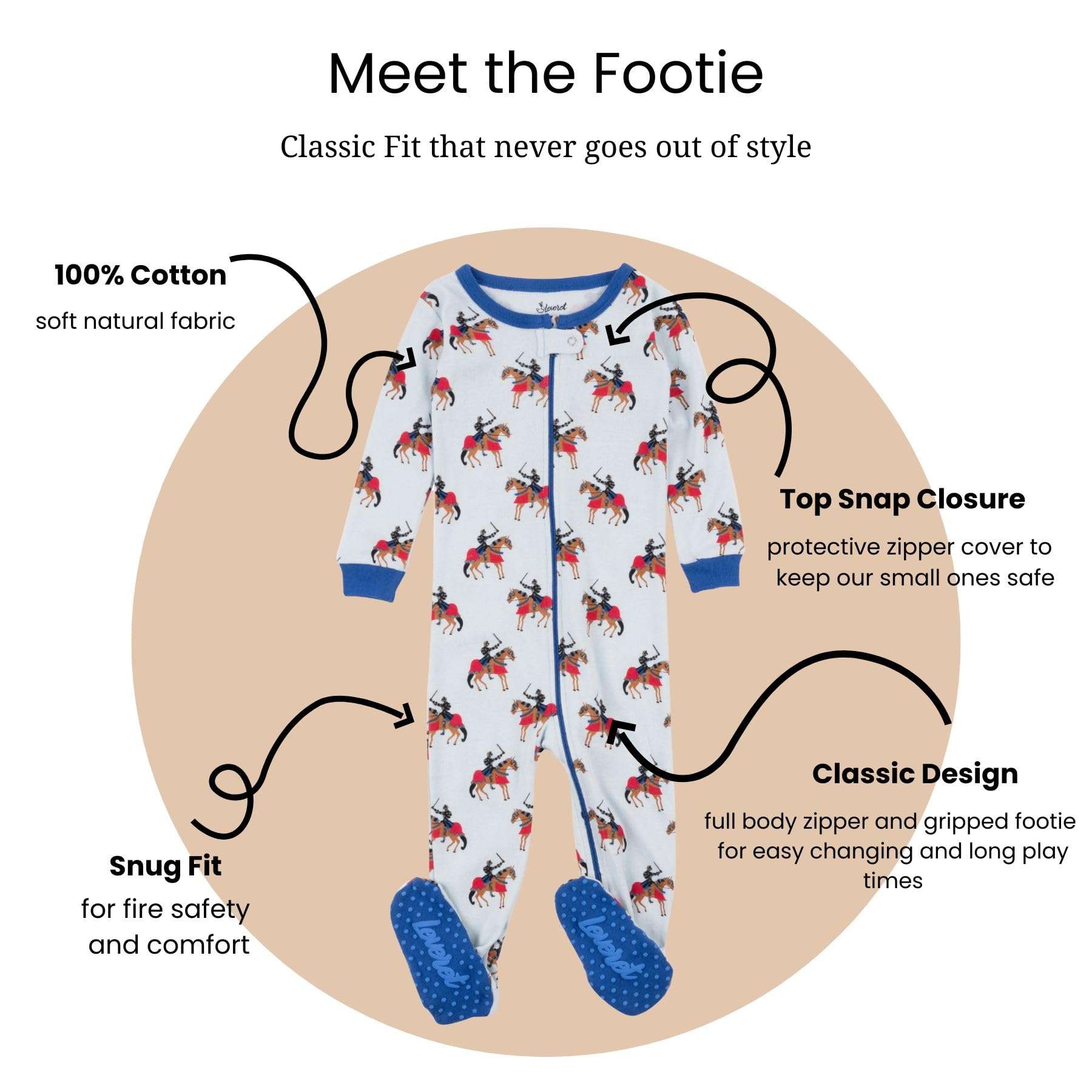 Leveret Kids Pajamas Baby Boys Girls Footed Pajamas Sleeper 100% Cotton (Knight, Size 2 Toddler) 4