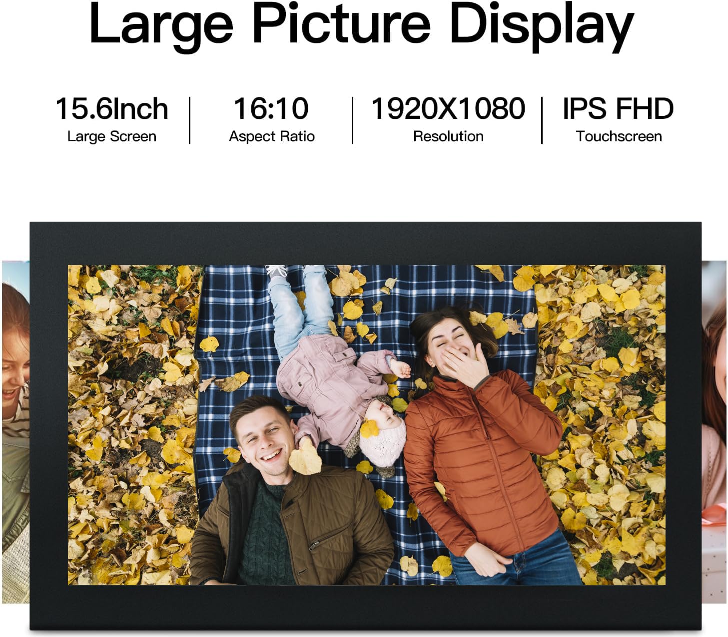 Glusine 15.6Inch Touch Screen Large Digital Picture Frame,1920 * 1080 FHD WiFi Digital Photo Frame with 32GB Storage, Wall Mountable, Auto-Rotate Send Photos and Videos Through The Application 3