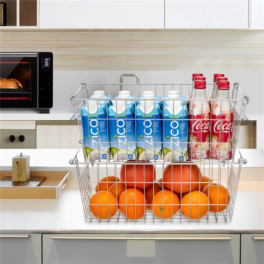 SANNO Chest Freezer Basket Stackable Baskets, Pantry Storage and Organization Chest Freezer Bins Stackable Potato and Onion Storage Bin Metal Baskets for Storage,set of 4 6