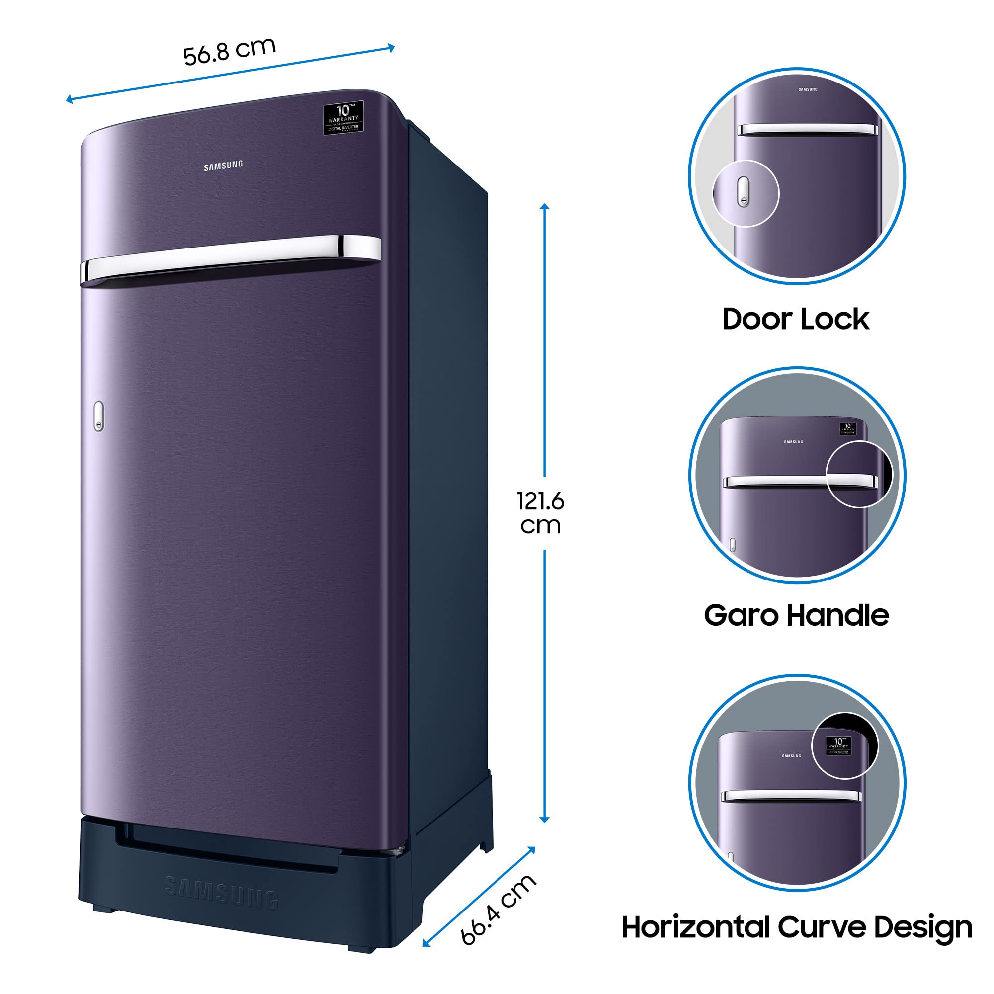 Samsung 198 L 4 Star Inverter Direct-Cool Single Door Refrigerator (RR21A2H2XUT/HL, Pebble Blue, Base Stand with Drawer) 6