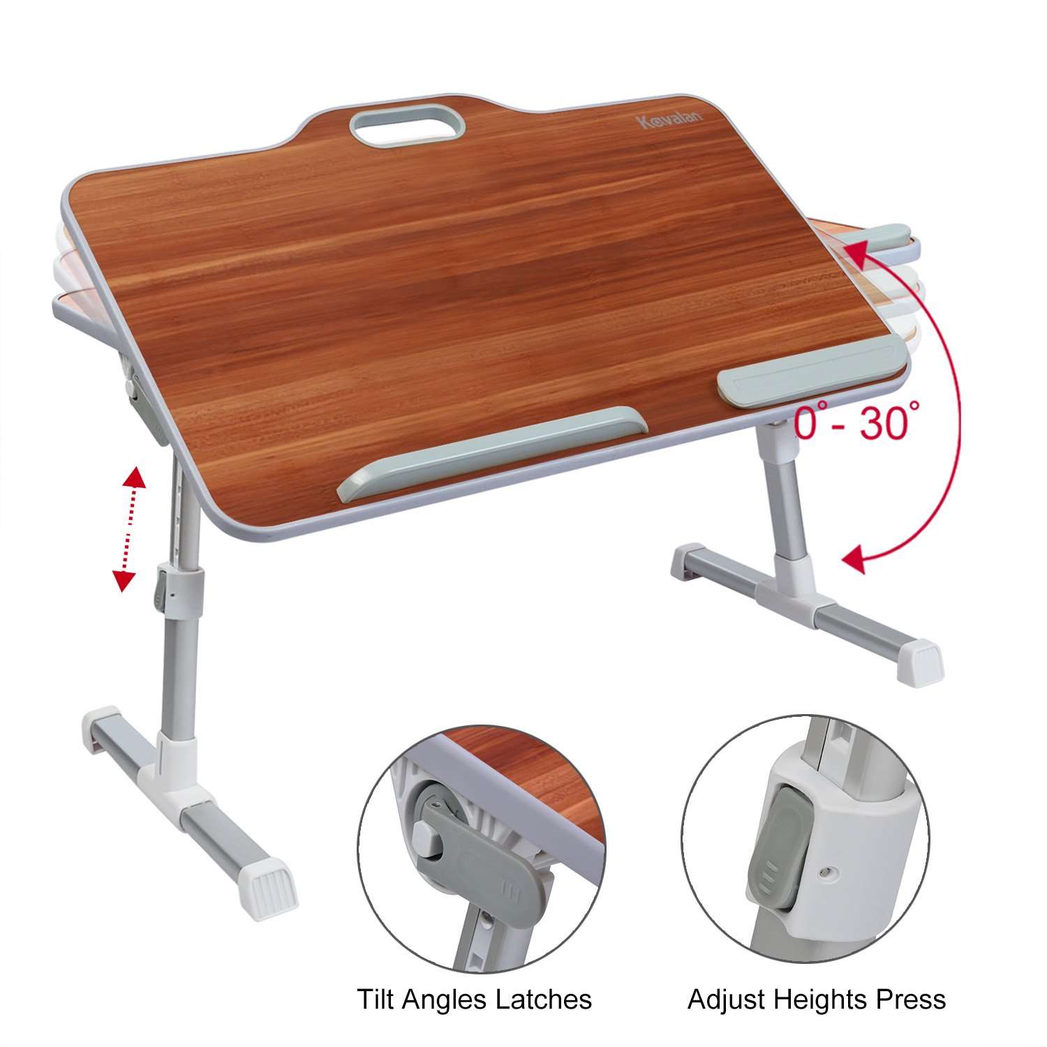 Laptop Stand, Kavalan Foldable Laptop Table w/Top Handle, Adjustable Height Desk Serving Tray on Couch, Standing Dining Table on Sofa, Ideal for Reading, Working, Studying, American Cherry/Large 2