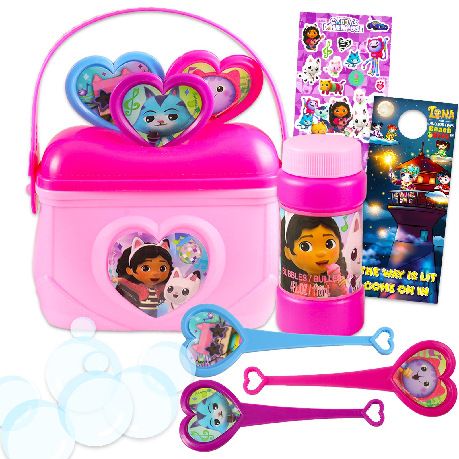 Gabby's Dollhouse Bubble Wand Toys for Kids - Bundle with Toy Purse with Bubble Wands, Stickers, More | Gabby's Dollhouse Outdoor Playset for Girls