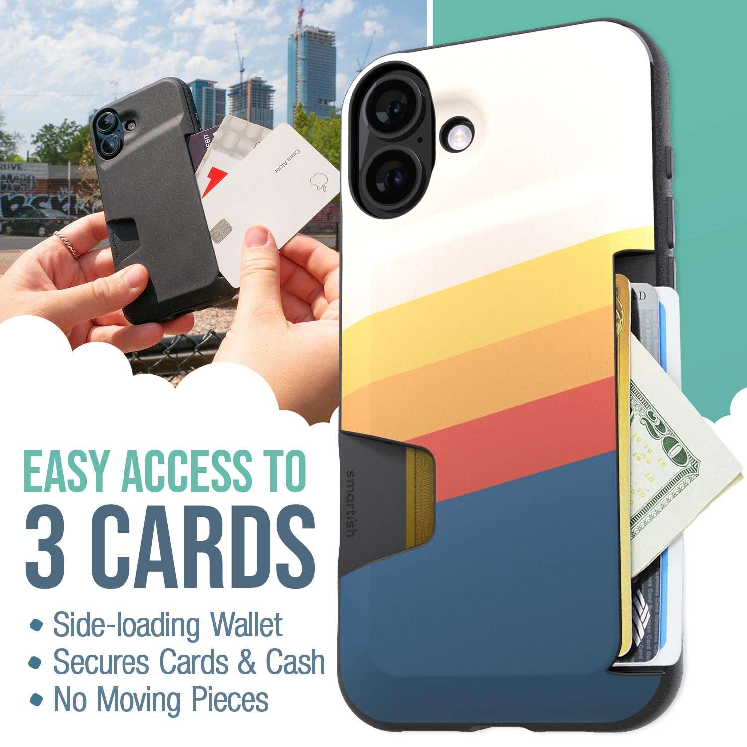 Smartish iPhone 16 Plus Wallet Case + USB C Lightning Cable Combo - 6 Foot Fabric Wrapped Fast Charging Cable + Hidden Card Slot Cover Compatible with Apple iPhone 16 Plus 3