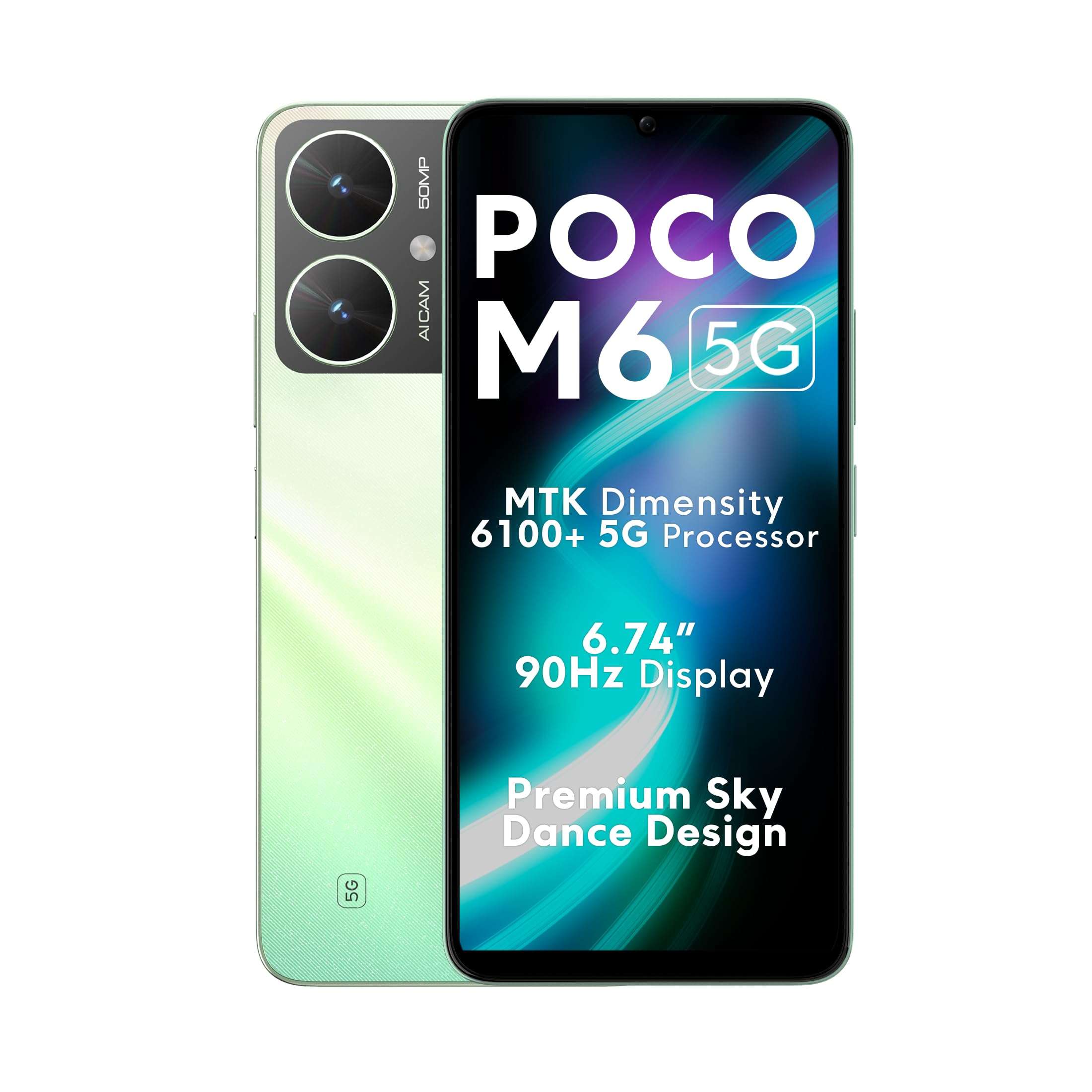 POCO M6 5G (Polaris Green, 4GB RAM, 64GB Storage) | MediaTek Dimensity 6100+ 5G Processor | 5000 mAh Battery + 18W Fast Charging | 50 MP AI Dual-Camera System & Side Fingerprint Sensor 2