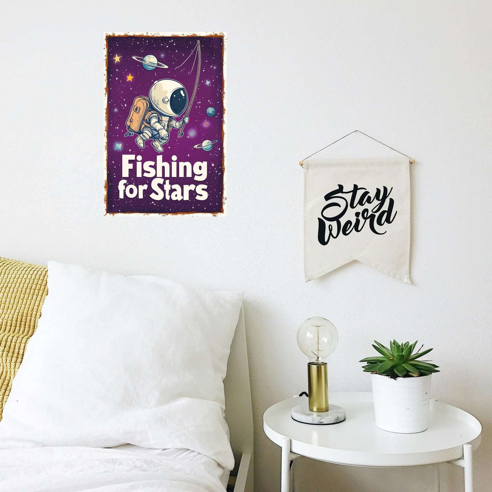 Korrazi Astronauts-Signs Outer-Space Metal-Arts Universe-Poster, Fishing for Stars, Planet Positive Wall Decor Plaque for Boys Kids Nursery, Game room 8 X 12 Inches 5