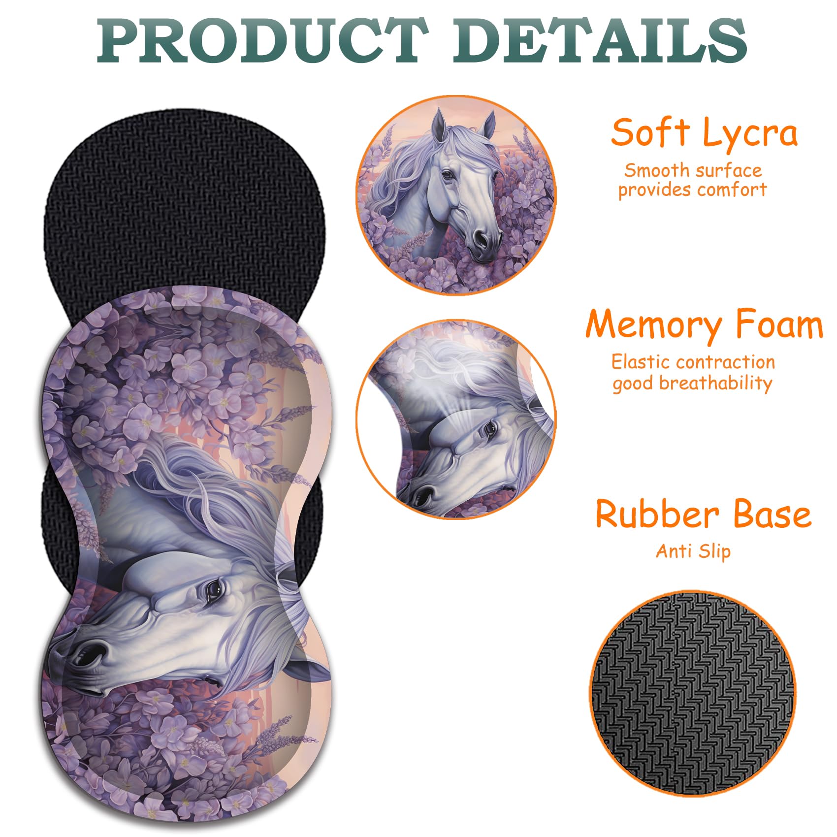 Mouse Pad Set, Large Gaming Mouse Pad (31.5X 11.8 inches)+ Wrist Rest Pad + Coaster, Ergonomic Wrist pad, Home Office Desk Accessories Decor Supplies, Horse Lavender Floral 4