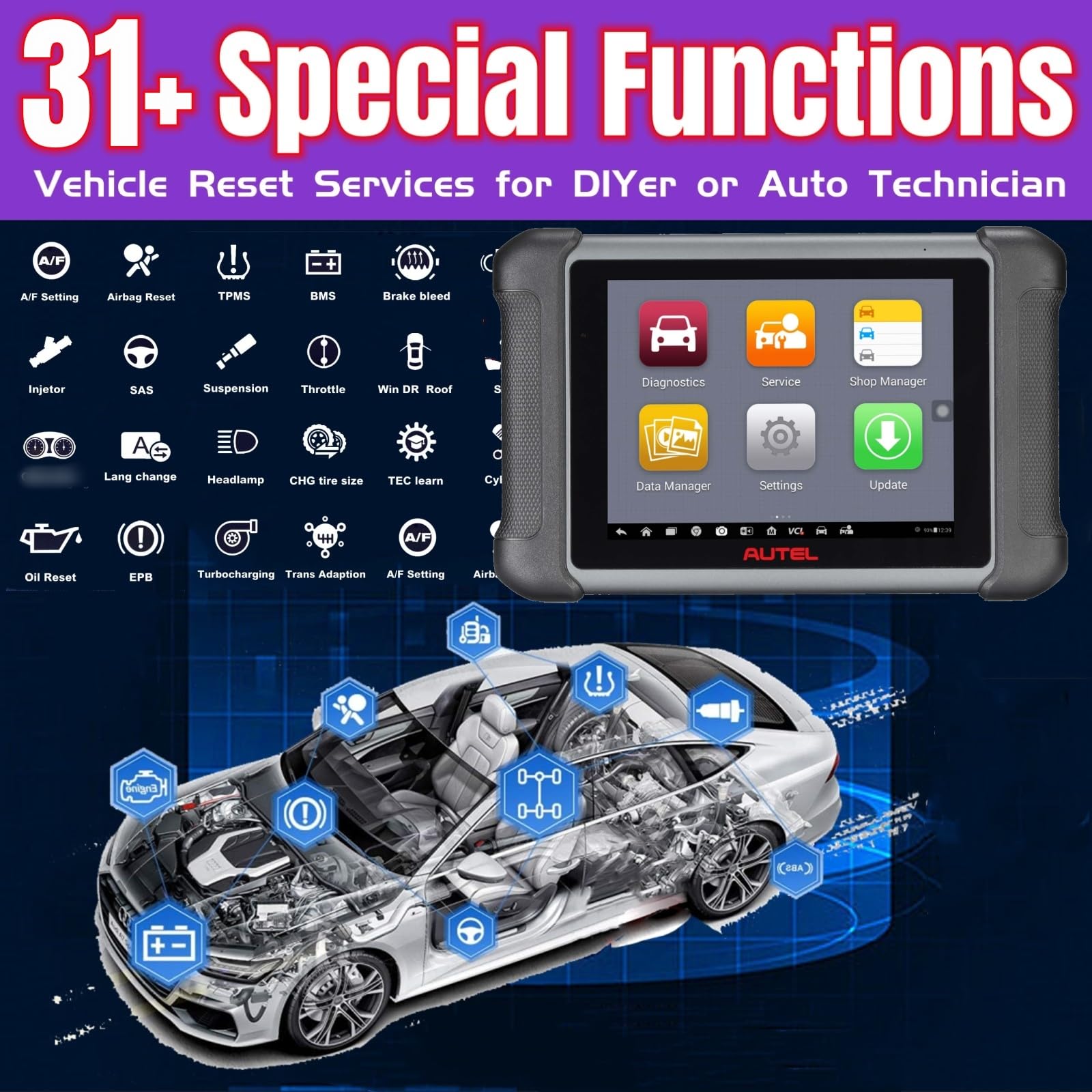 Autel MaxiSys MS906S Vehicle Diagnostic Tablet, Version Advanced MS906 MS906BT MK900BT Wireless OBD2 Scanner, 31+ Service Functions, Compatible with BT506 MV108 3