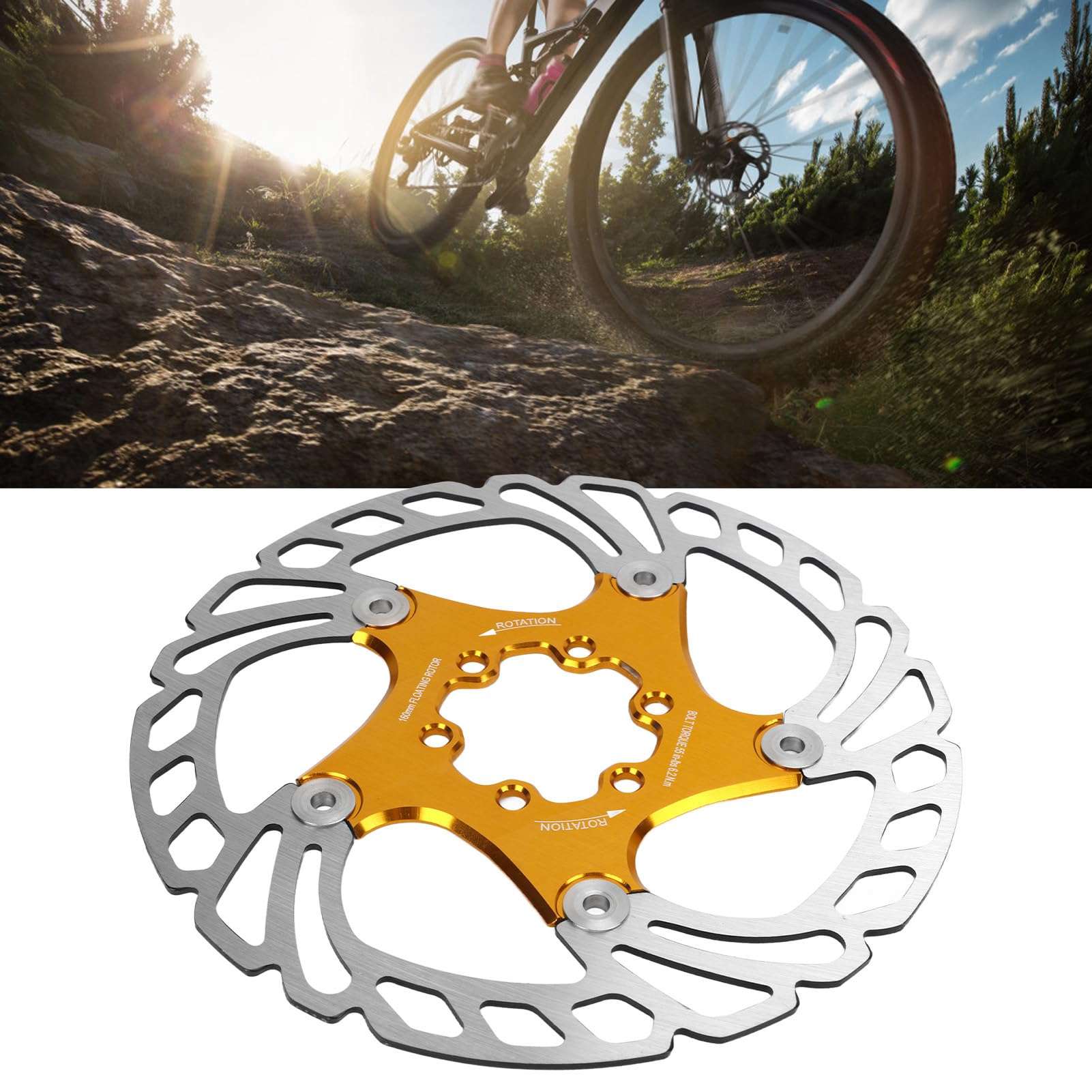 VBESTLIFE Disc Brake Rotor, 160mm Floating Disc Brake Rotor with 6 Bolts Disc Brake Pad Rotors for MTB Road (Gold) 6