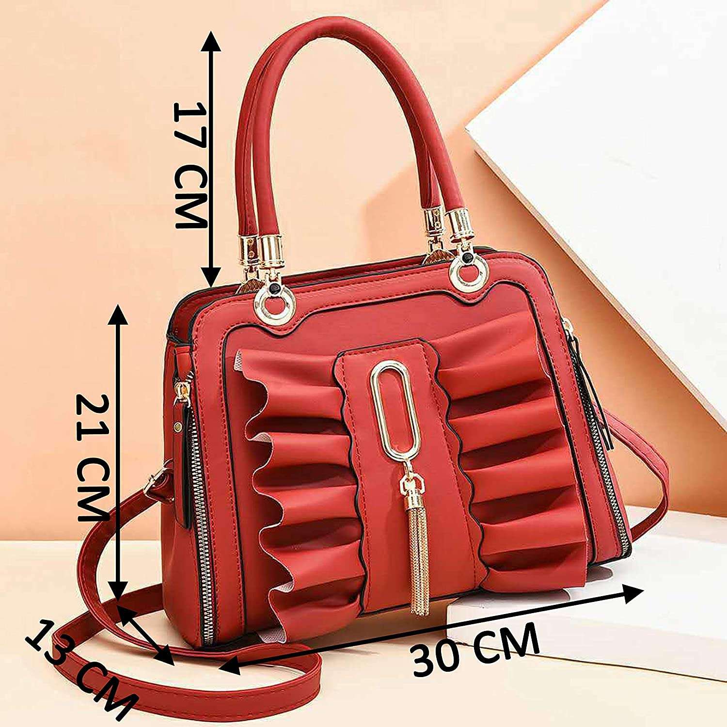 FAMOUS SHOP Latest Butterfly Handbag PU Leather Top Handle Satchel Bag Messenger Shoulder Bags (Bright Red) 3