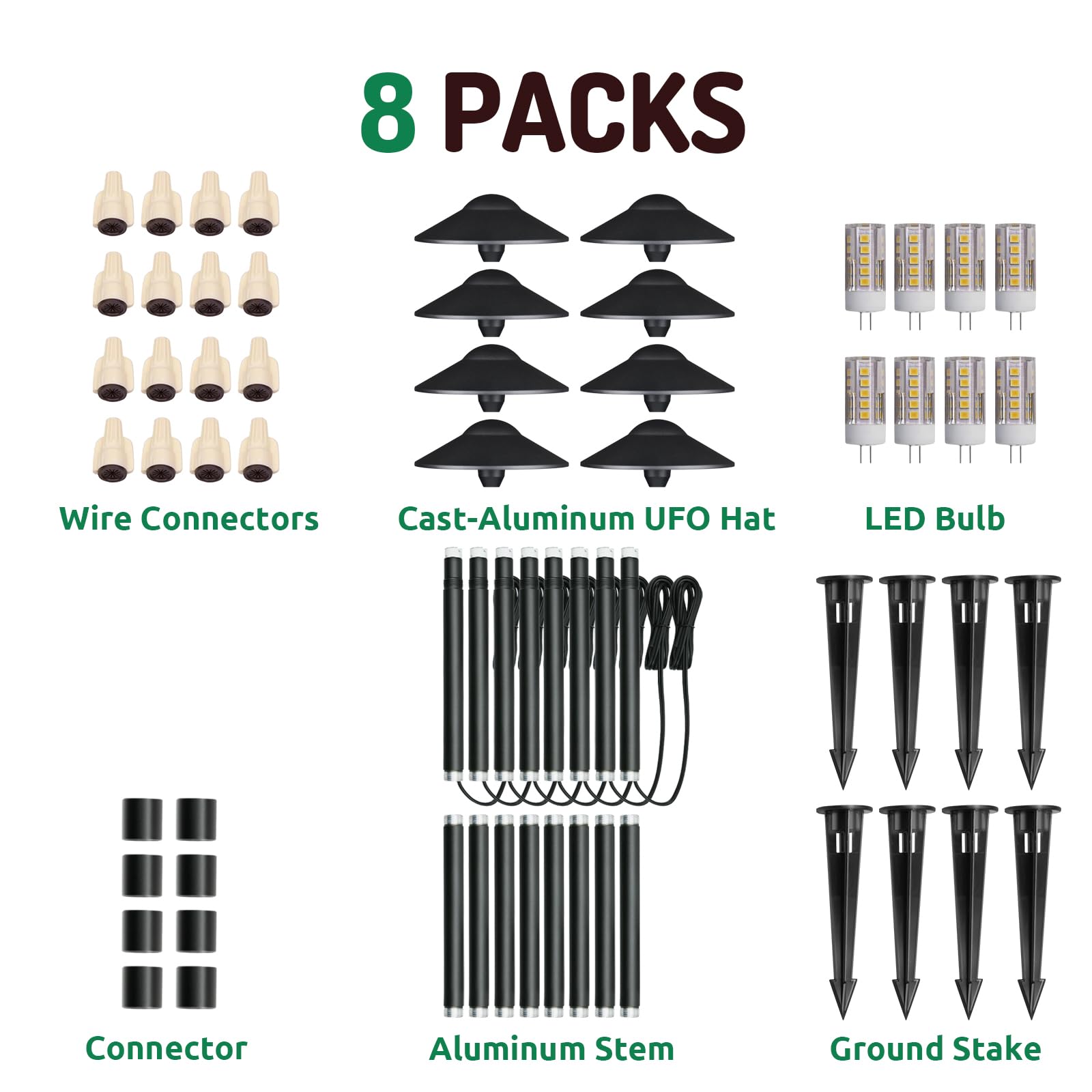Lumina Lighting® Low Voltage Landscape Lighting Cast-Aluminum Path and Area Light Warm White 3W G4 LED Bulb and ABS Ground Stake Included for Yard Walkway Lawn PAL0108-BKLED8 (Black,8-Pack) 5