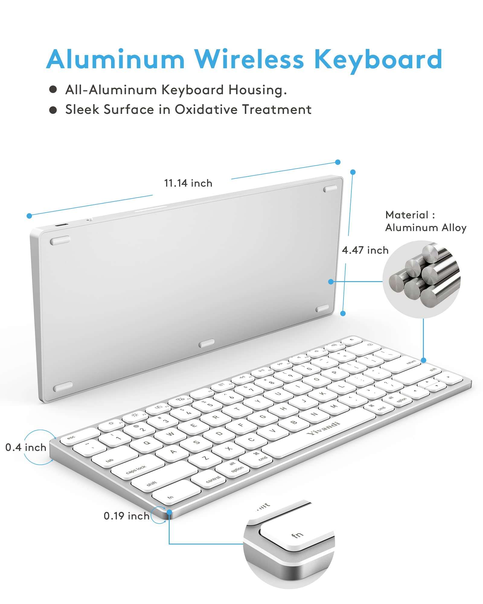 Wireless Keyboard for Apple Mac OS/iOS, Chic and Sleek All-Aluminum Housing, 78 Keys Compact Bluetooth Keyboard Rechargeable Compatible with iMac/Mac Mini/MacBook/iPad 3