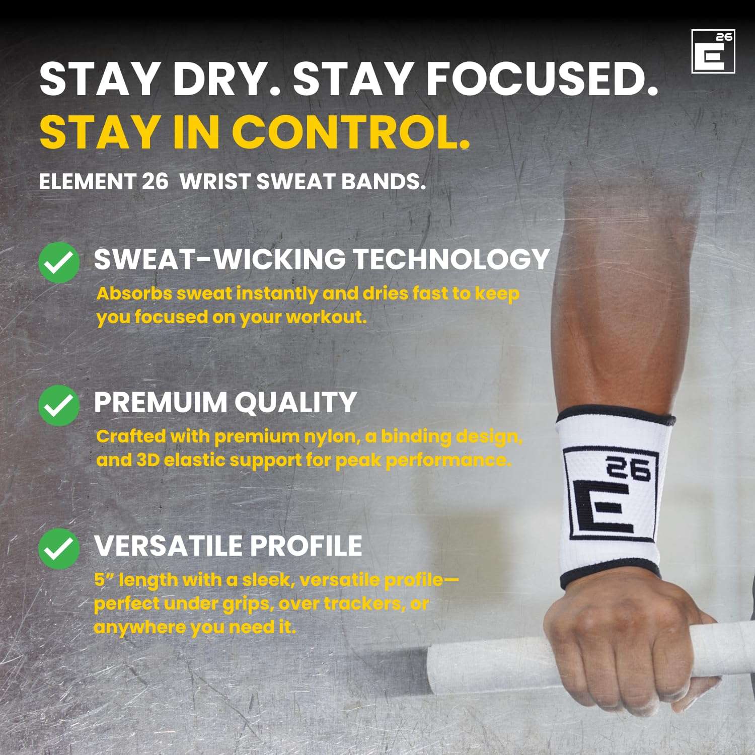 Element 26 Wrist Sweat Bands (4 Pack) - Sweat Wicking for Men and Women - Sweat Bands for Cross Training, Weightlifting, Functional Fitness, Sports - Black, Large 3