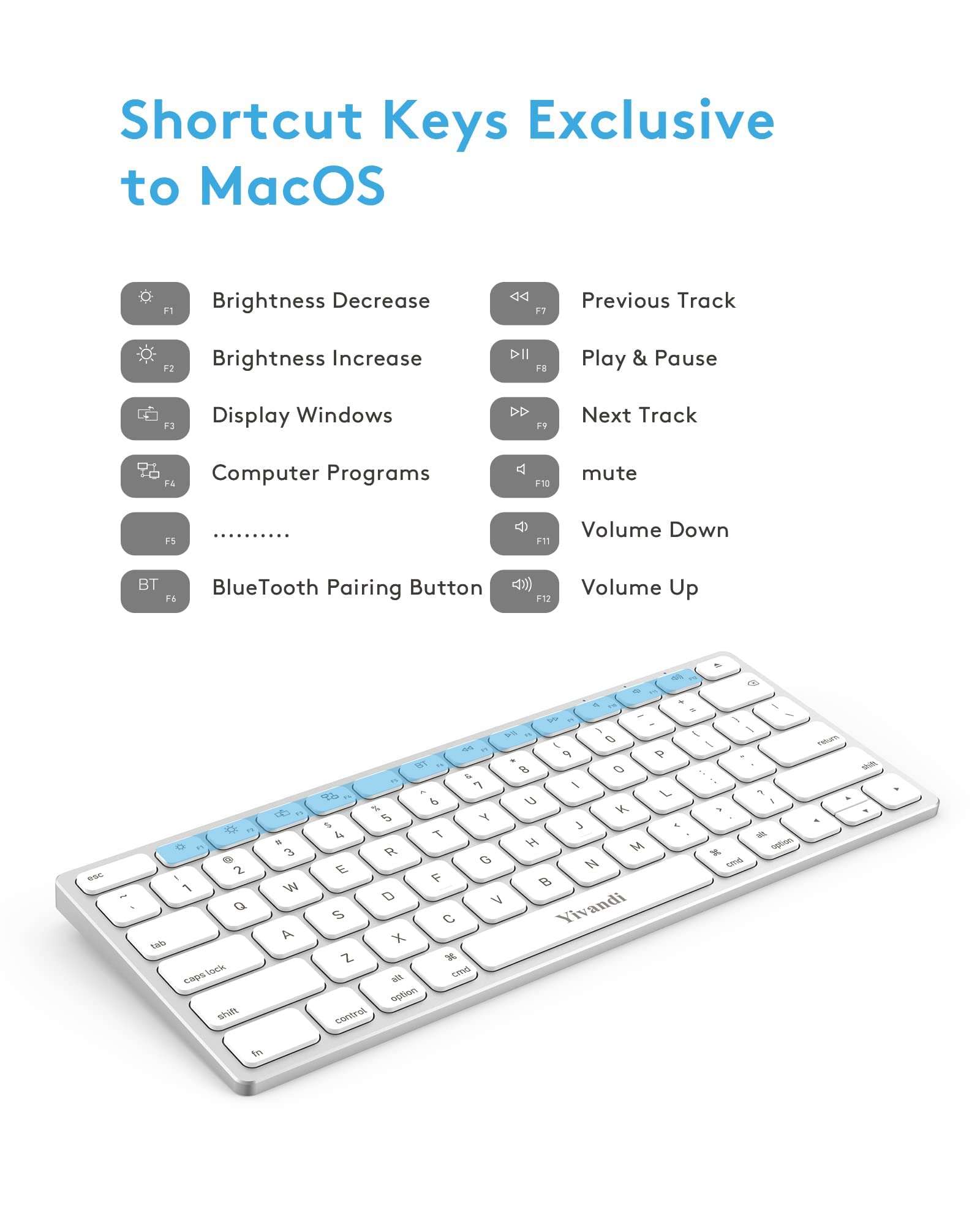 Wireless Keyboard for Apple Mac OS/iOS, Chic and Sleek All-Aluminum Housing, 78 Keys Compact Bluetooth Keyboard Rechargeable Compatible with iMac/Mac Mini/MacBook/iPad 6