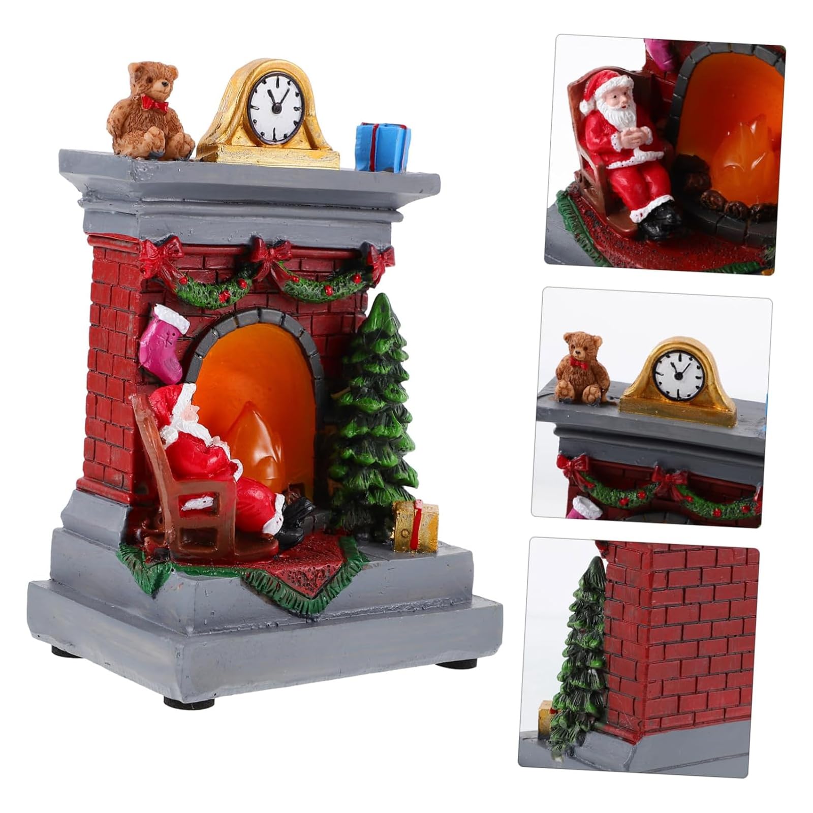 Neioaas Christmas Santa Claus Fireplace Night Light Gift Decoration Ornaments,Santa Decor for Trees Desks and Shelves for Christmas Party Festive Home Decor 4