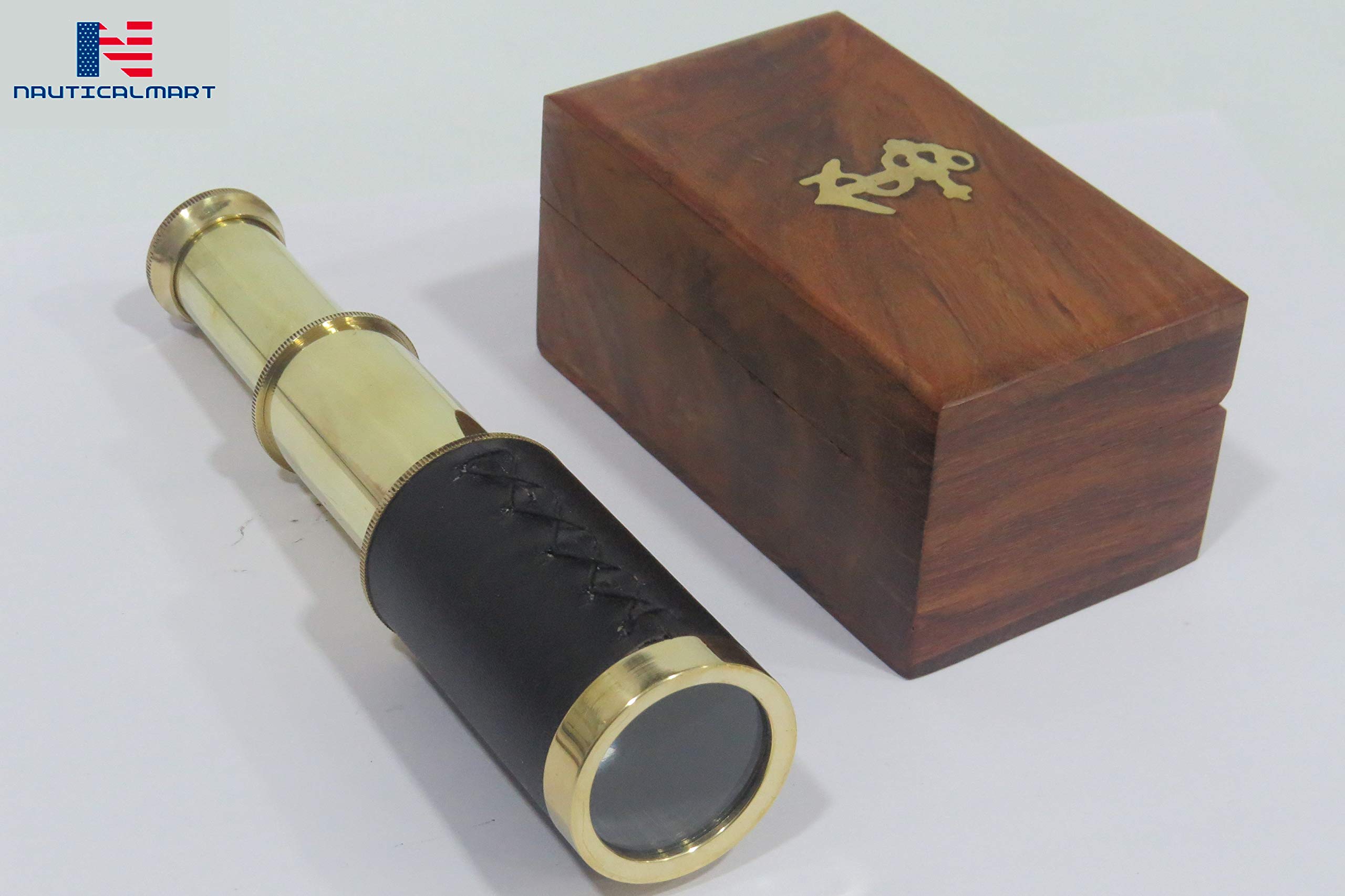 NauticalMart 6" Handheld Brass Telescope with Wooden Box - Pirate Navigation 6