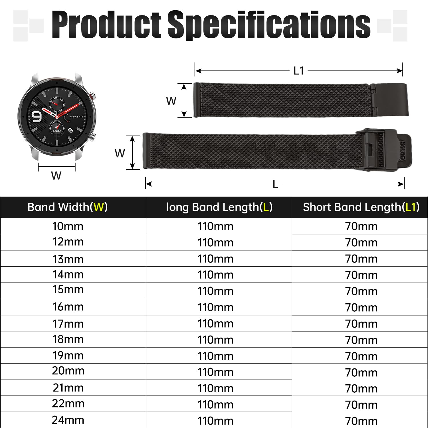 Winfox Stainless Steel Mesh Watch Band for Men Women,Quick Release Mesh Watch Straps 12mm(Black) 4