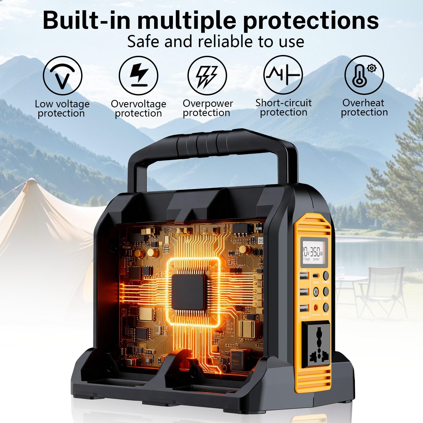 Mewryytuo Power Inverter 4-Port for DeWalt 20V Battery, 350W Power Supply Inverter Pure Sine Wave, Converter DC 18V to AC 120V for Outdoor & Emergency Power Supply [ Battery Not Included ] 6