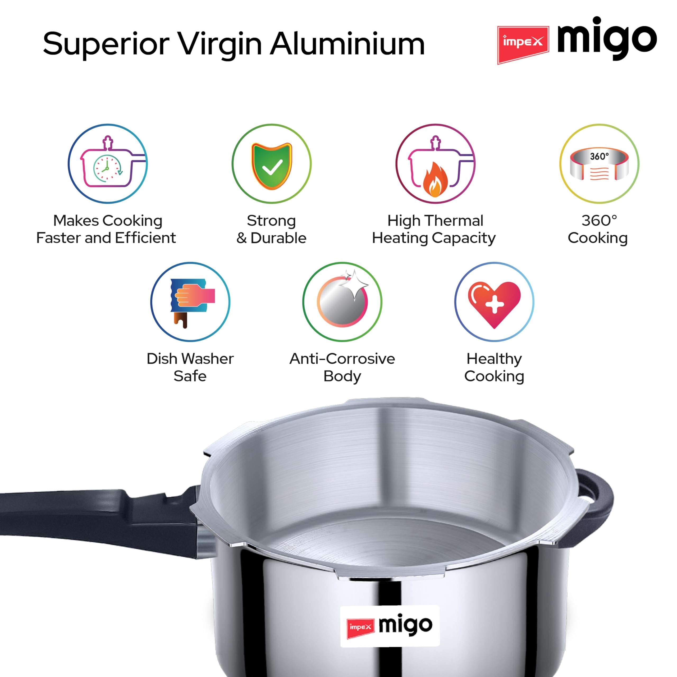 Impex 5 Litre Aluminium Pressure Cooker With Outer Lid | Induction And Gas Stove Compatible Pressure Cooker For Healthy Cooking | ISI Certified | 5 Years Warranty, Silver 5