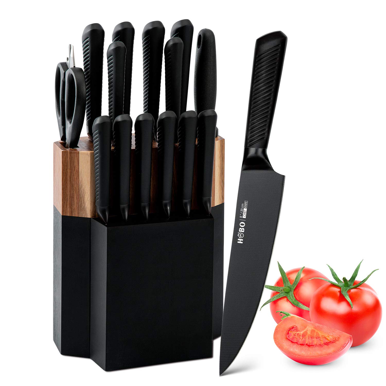 Knife Set, 14 Piece Kitchen Knife Set with Block, Chef Knife set with Sharpener, Serrated Steak Knives, High Carbon Stainless Steel Knife Sets Bread Knife Cooking Knives Sets (Senior Silver) 1