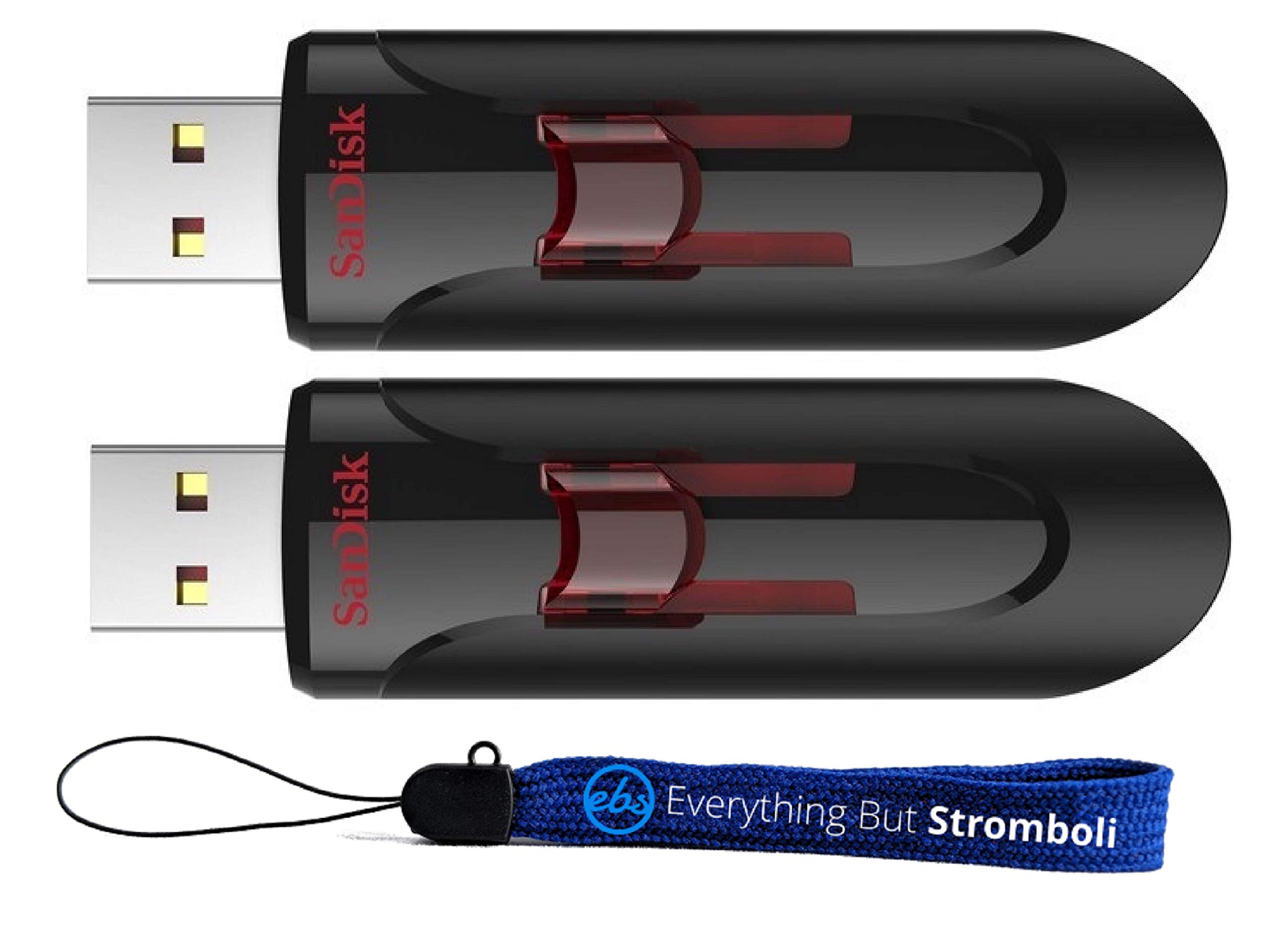 SanDisk 256GB Cruzer Glide 3.0 USB Flash Drive (2 Pack) Laptop Computer Pen Drive (SDCZ600-256G-G35) Bundle with (1) Everything But Stromboli Lanyard 1