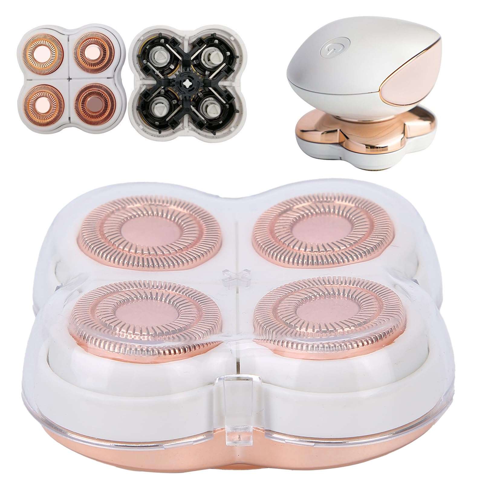 Women Hair Remover Replacement Head, Electric Shaver Replacement Heads,Four Head Electric Hair Remover Body Hair Shaver Machine Head (Rose Gold) 6