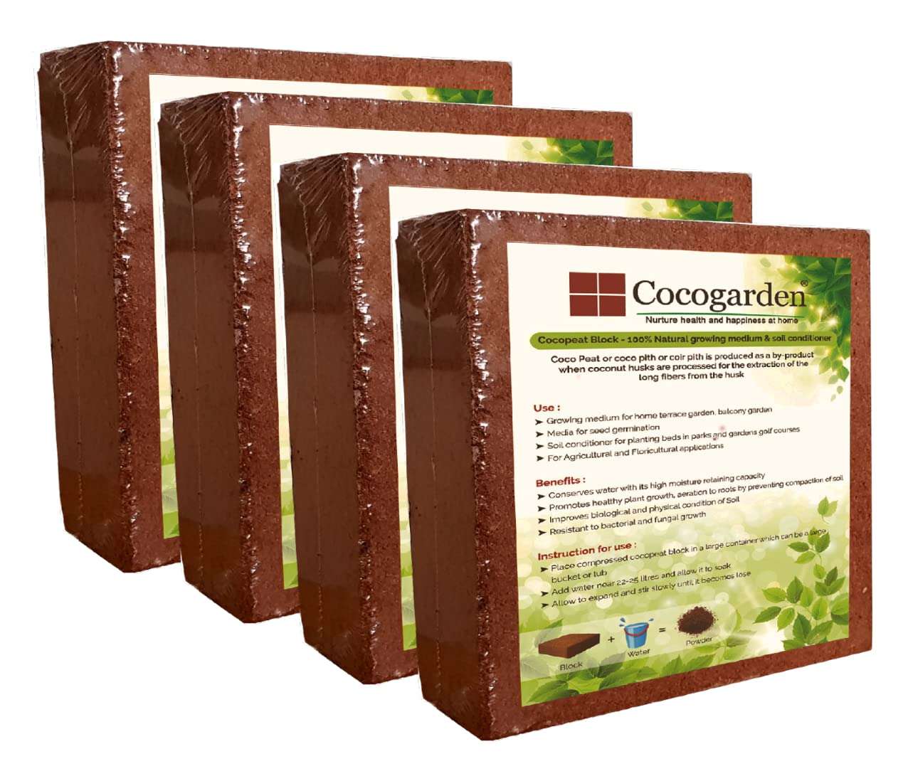 Cocogarden Cocopeat for Plants Block Coco Peat Powder (Expands to 100 Kg) - 4 Qty 1