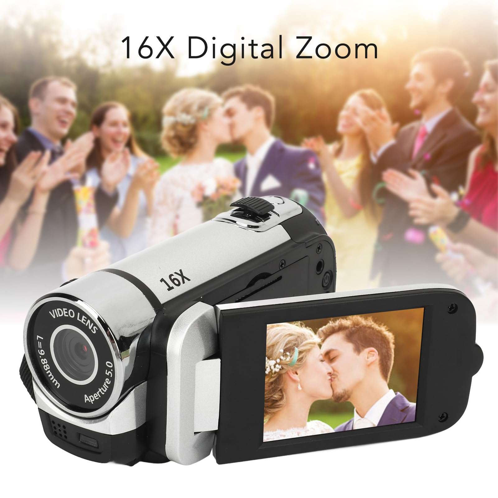 1080PDigital Camera, 16MP Camcorder with 2.4 Inch Rotatable Screen, 16X Zoom HD Video Recorder with Fill Light, Video Camera Built in Battery (Silver) 4