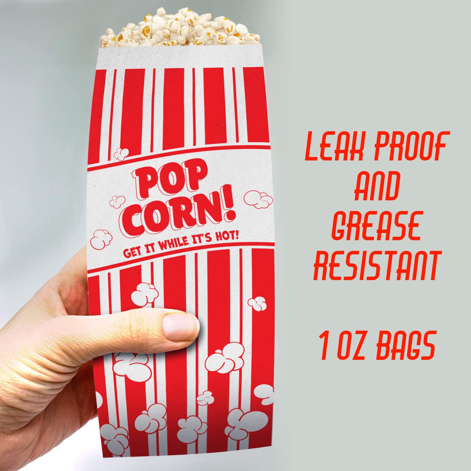 Popcorn Bags Coated for Leak/Tear Resistance. Single Serving 1oz Paper Sleeves in Nostalgic Red/White Design. Great Movie Theme Party Supplies or for Old Fashioned Carnivals & Fundraisers! (1000) 4