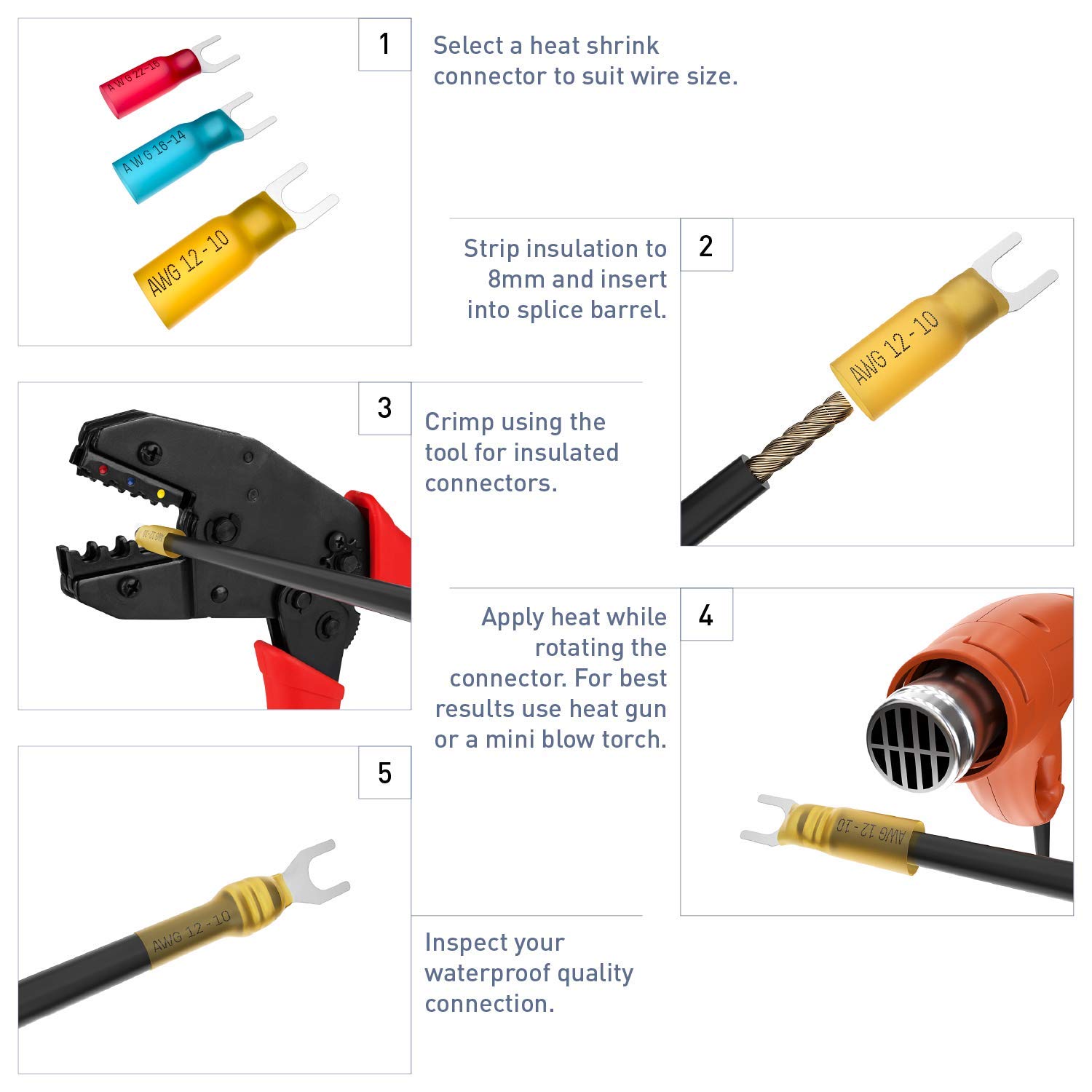 E-VOLT 150 Fork Crimp Connectors – 3:1 Adhesive Heat Shrink Red Crimp Terminals for 22 20 18 16 Gauge Wires – Industrial Grade Insulated Wire Crimps for Marine, Automotive and Audio Use 5