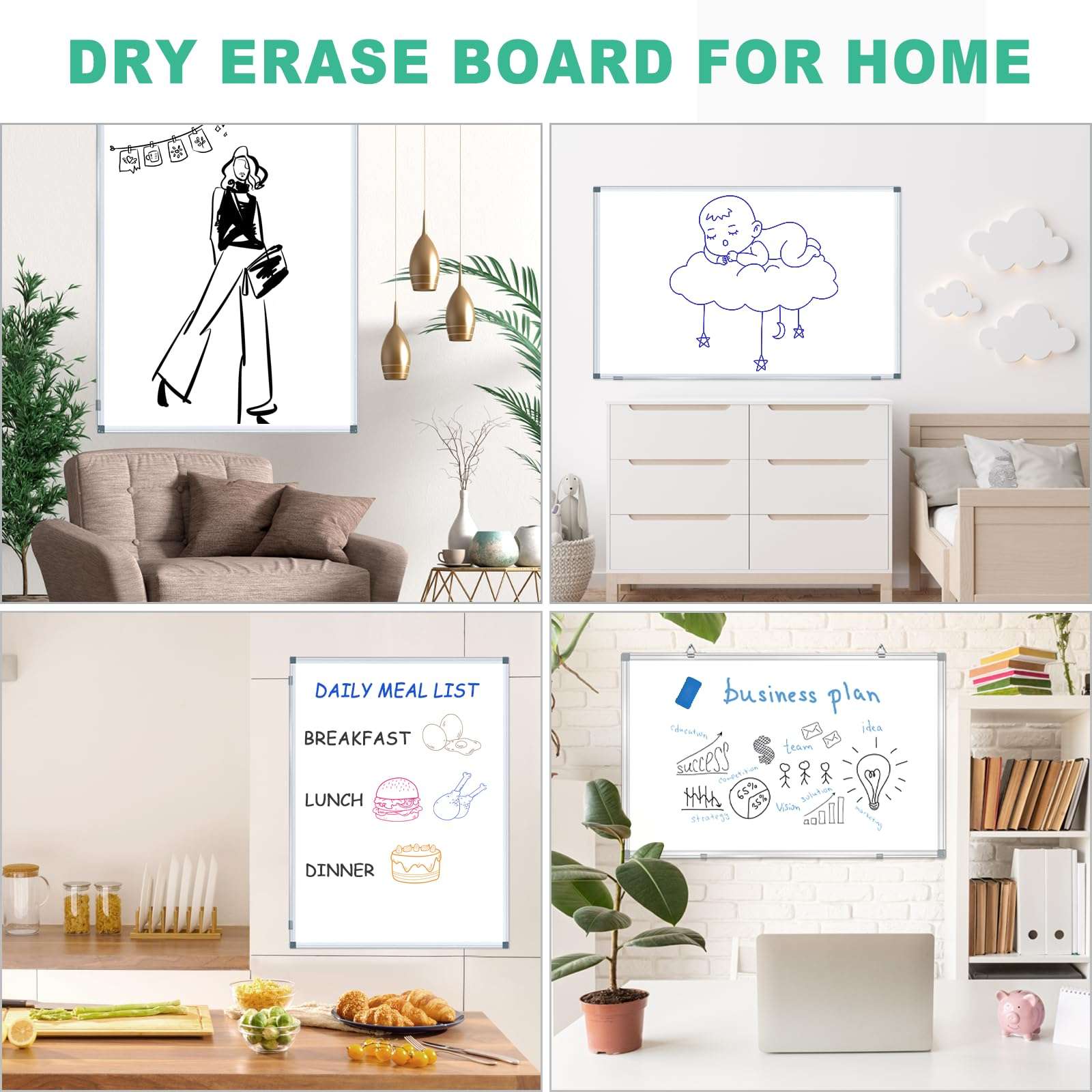 H-Qprobd Large Dry Erase White Board 4' x 3' Magnetic Whiteboard 48"x36" Aluminum Presentation Whiteboard with Long Pen Tray, 6 Markers, 2 Erasers &12 Magnets 6