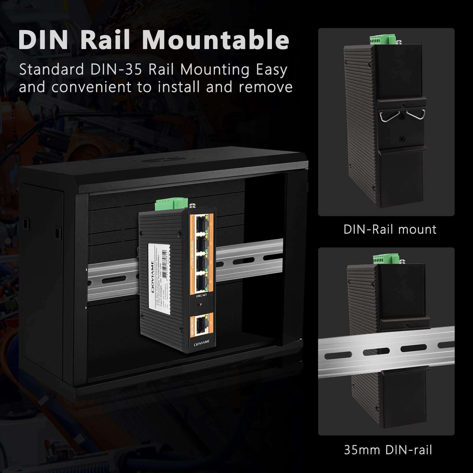 GOVIAME 5 Port Gigabit Unmanaged Industrial Ethernet Network Switch,5 x 10/100/1000 Mbps Gigabit Ethernet Ports,Plug-and-Play,16 Gbps Switching Capacity,DIN-Rail,IP40 Rated (Fanless,-40°C~185°F) 4