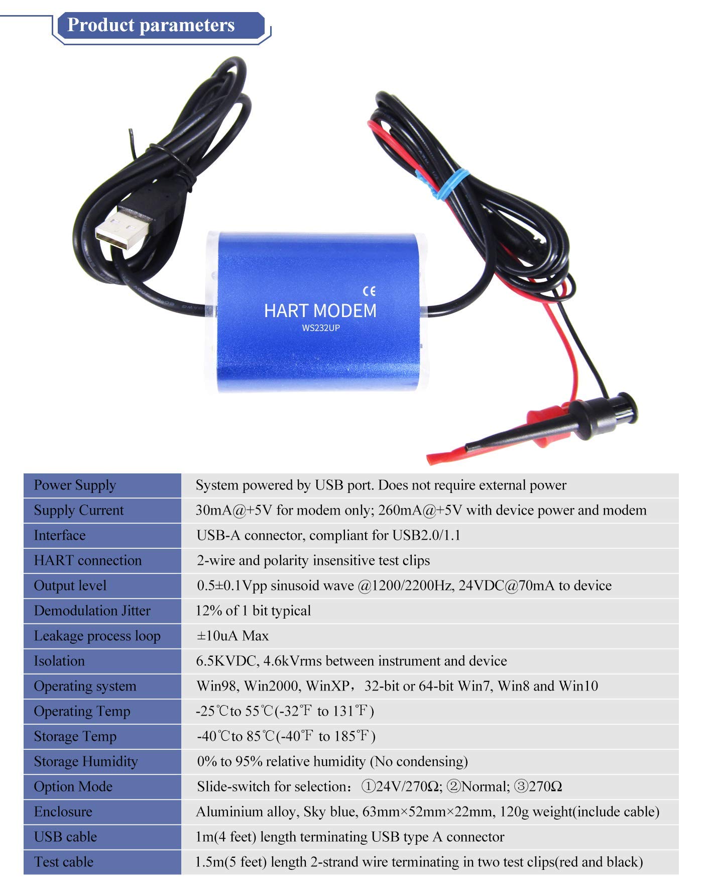 USB Hart Modem USB to Hart Protocol Modem Hart Transmitter for All Hart Protocol Device Adapt to Windows XP/7/8/10 with Built-in Loop Resistor (WS232UP) 3