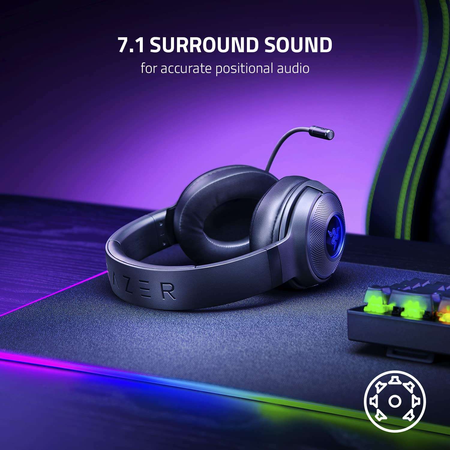 Razer Kraken V3 X Wired USB Gaming Headset: Lightweight Build - Triforce 40mm Drivers - HyperClear Cardioid Mic - 7.1 Surround Sound - Chroma RGB Lighting - Black 6