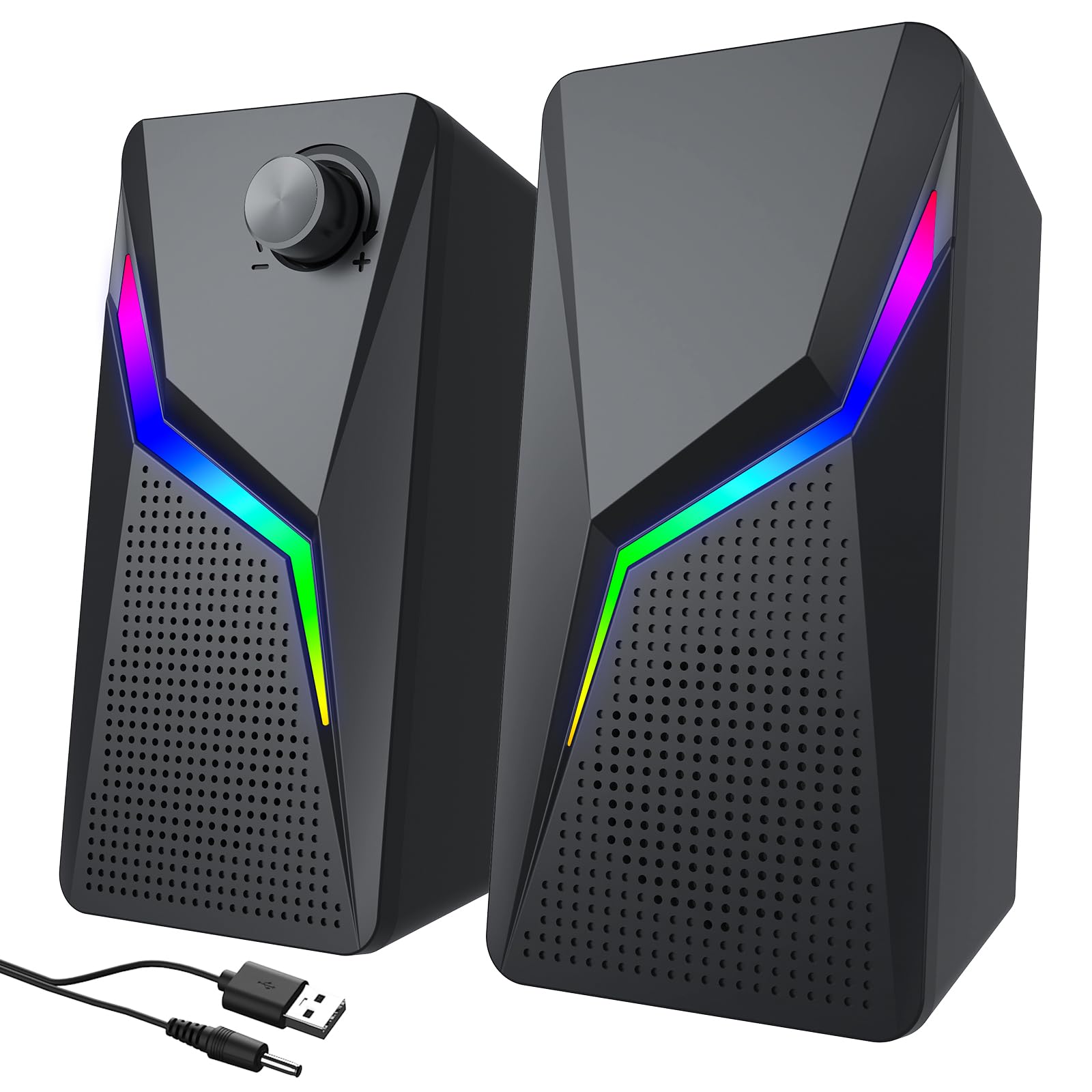 AYJBKL Computer Speakers for Desktop PC, USB-Powered Gaming Speakers for Laptop – Multi Colorful LED Backlight Modes, Stereo Sound for Gamers Music Movies, Indoor & Outdoor Use, 3.5mm AUX Cable