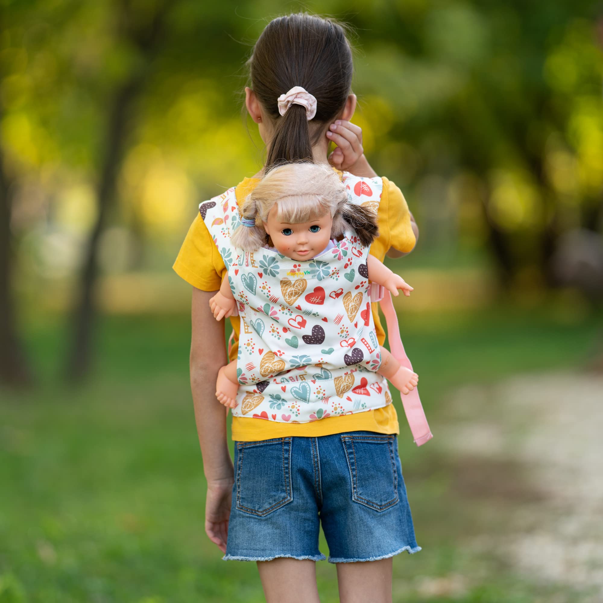 HappyVk Baby Doll Carrier Kids Toy Carrier for Dolls Front and Back with Adjustable Straps Doll Accessories - Pink - Love Design 5