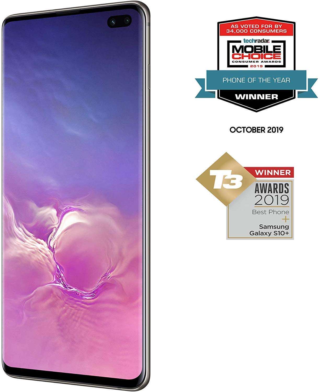 Samsung Galaxy S10+ Plus 128GB / 8GB RAM SM-G975F Hybrid/Dual-SIM (GSM Only, No CDMA) Factory Unlocked 4G/LTE Smartphone - International Version (Prism Black, 128GB) 2