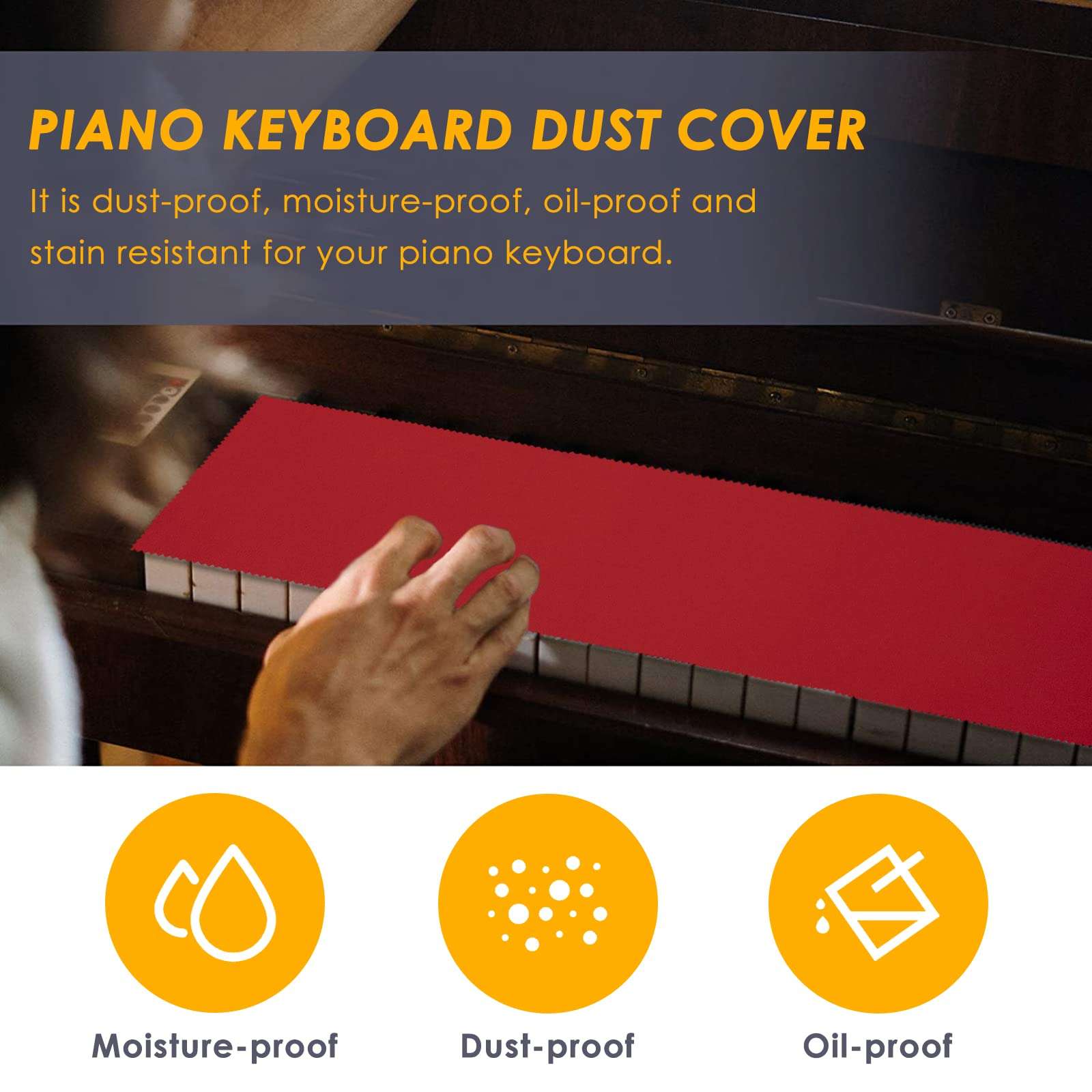 Musiin Piano Keyboard Dust Cover for 88 Keys - Suitable for Grand Upright Pianos, Digital Pianos, and Electric Keyboards - Protective Key Cover Cloth (Classic Red) 6