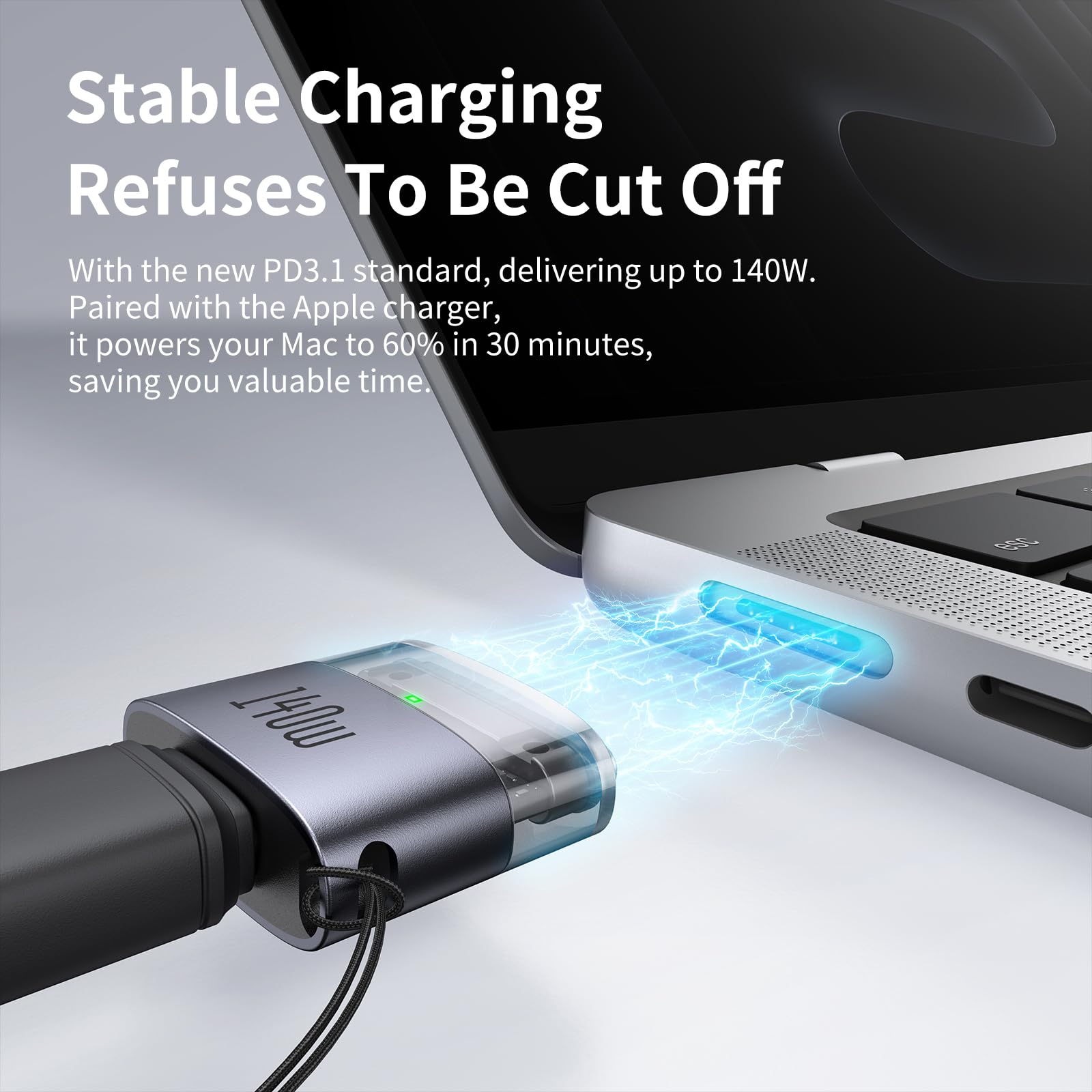 mcdodo 140W USB-C to Magsafe 3 Adapter with LED Light, Portable and Lightweight Magnetic3 Adapter Fit for MacBook Pro M5 M4 M3 M2 M1 (2021-2025) 14"/16", MacBook Air M4 M3 M2 (2022-2025) 13"/15" 5