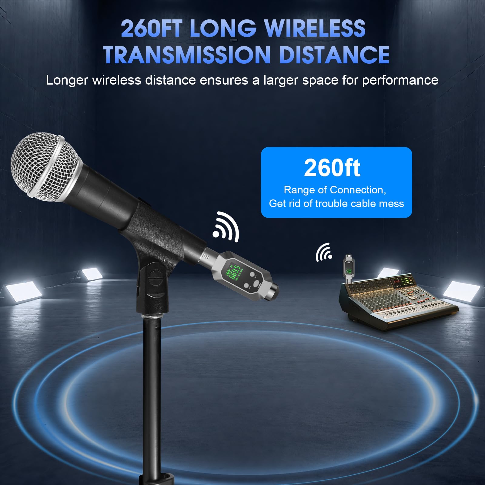 Wireless Microphone System Wireless XLR Transmitter and Receiver for 262ft Range 8Hrs Battery UHF Wireless Transmitter & Receiver Mic Adapter for Condenser, Dynamic Mics, PA, Mixer,Guitar 4