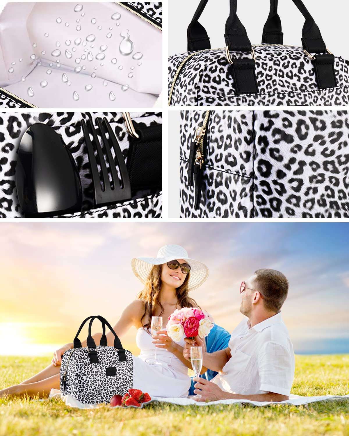 yookee home Shiny Insulated Lunch Bags for Women Waterproof Adult Lunch Box for Women Gray Large Capacity Lunch Cooler Bag Cute Purse Lunchbag for Ladies for Work Outdoor Travel 4