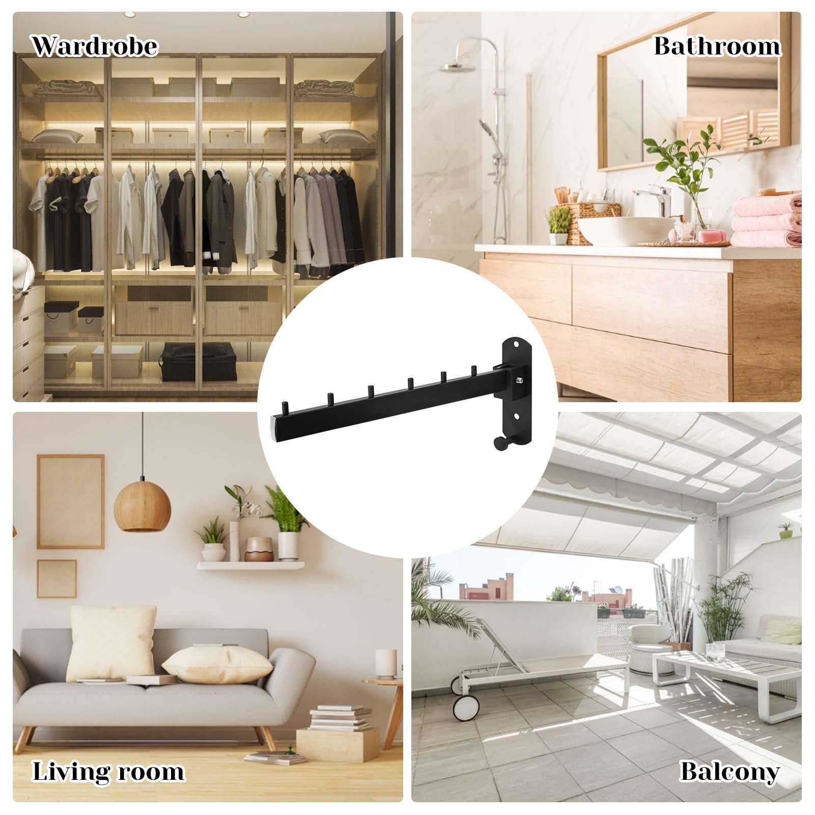 KKONHII Folding Wall Mounted Clothes Hanger Rack with Stainless Steel Heavy Duty Coat Hooks, Space Saving Clothing Hanging System Closet Storage Organizer for Bathroom Bedroom Laundry Room 5