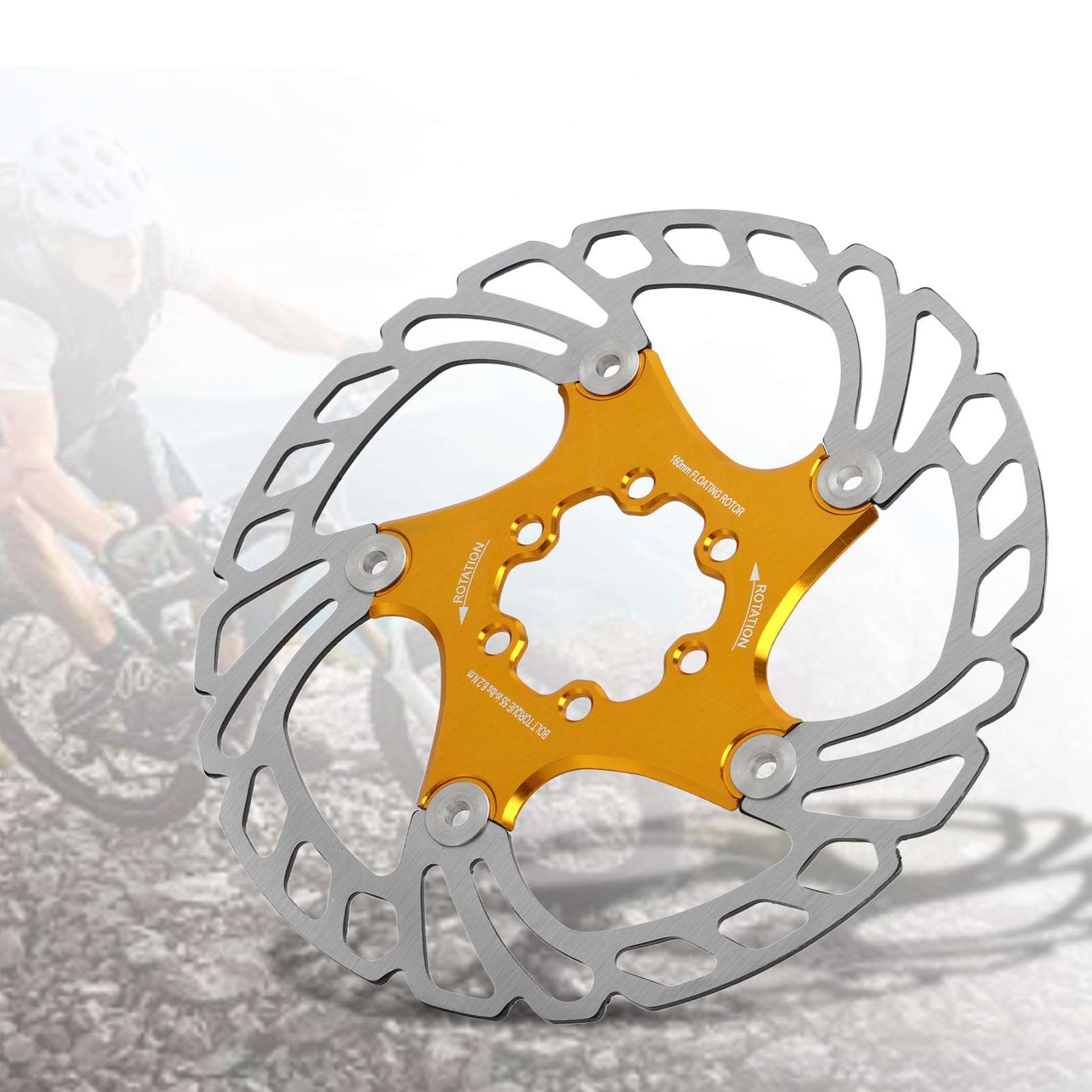 VBESTLIFE Disc Brake Rotor, 160mm Floating Disc Brake Rotor with 6 Bolts Disc Brake Pad Rotors for MTB Road (Gold) 4