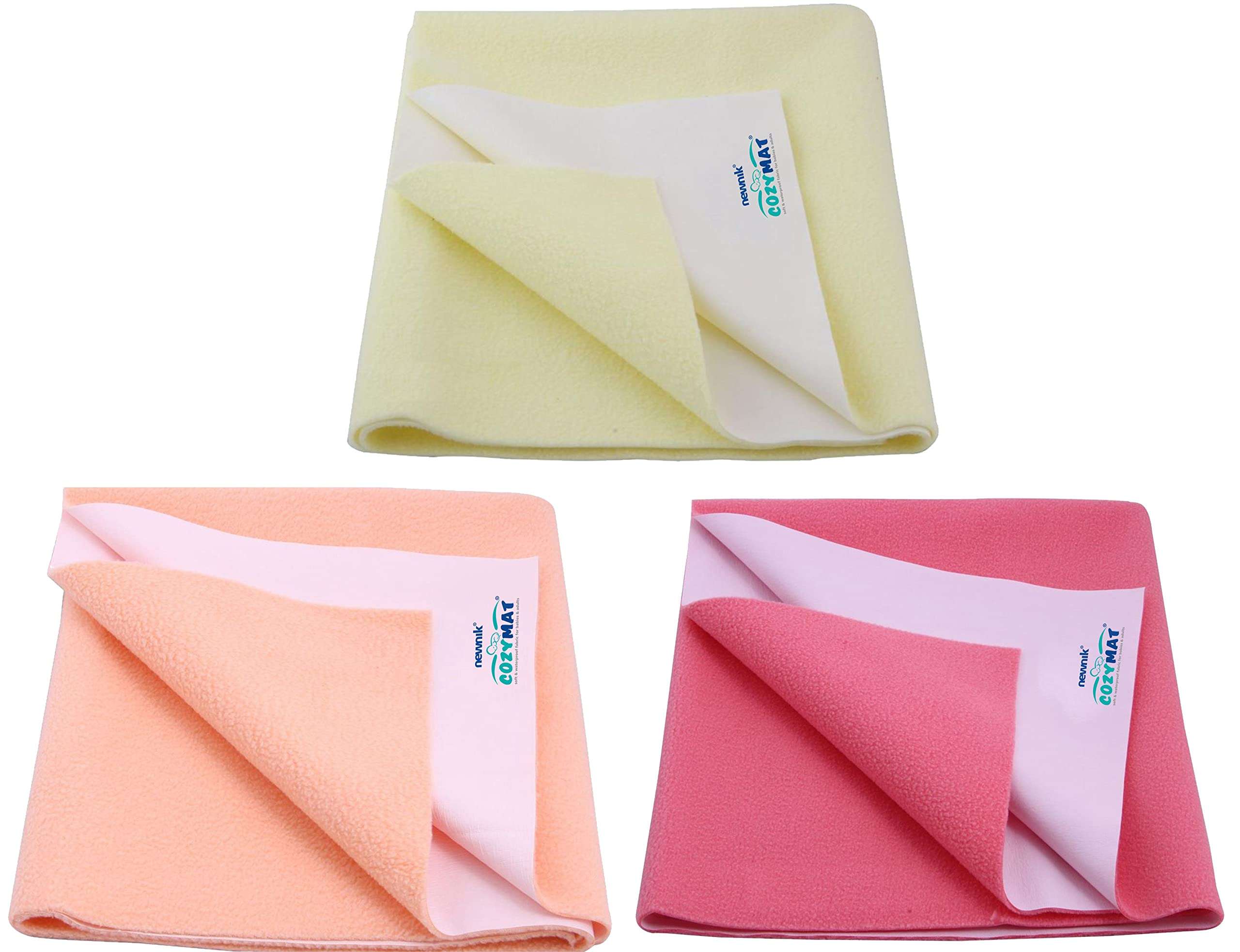 Newnik Baby Dry Sheets for Baby / Rubber Sheet for Baby / Baby mat Waterproof / Baby Bed Protector Waterproof Combo Pack (Large, Yellow-Peach-Salmonrose) 1