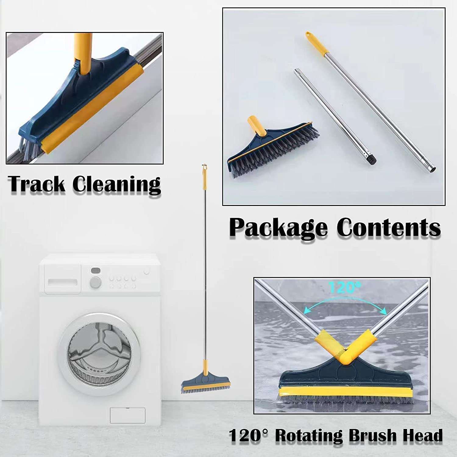 Claiez Bathroom Cleaning Brush with Wiper 2 in 1 Tiles Cleaning Brush Floor Scrub Bathroom Brush with Long Handle 120° Rotate Bathroom Floor Cleaning Brush Home Kitchen Bathroom Cleaning Accessories 3